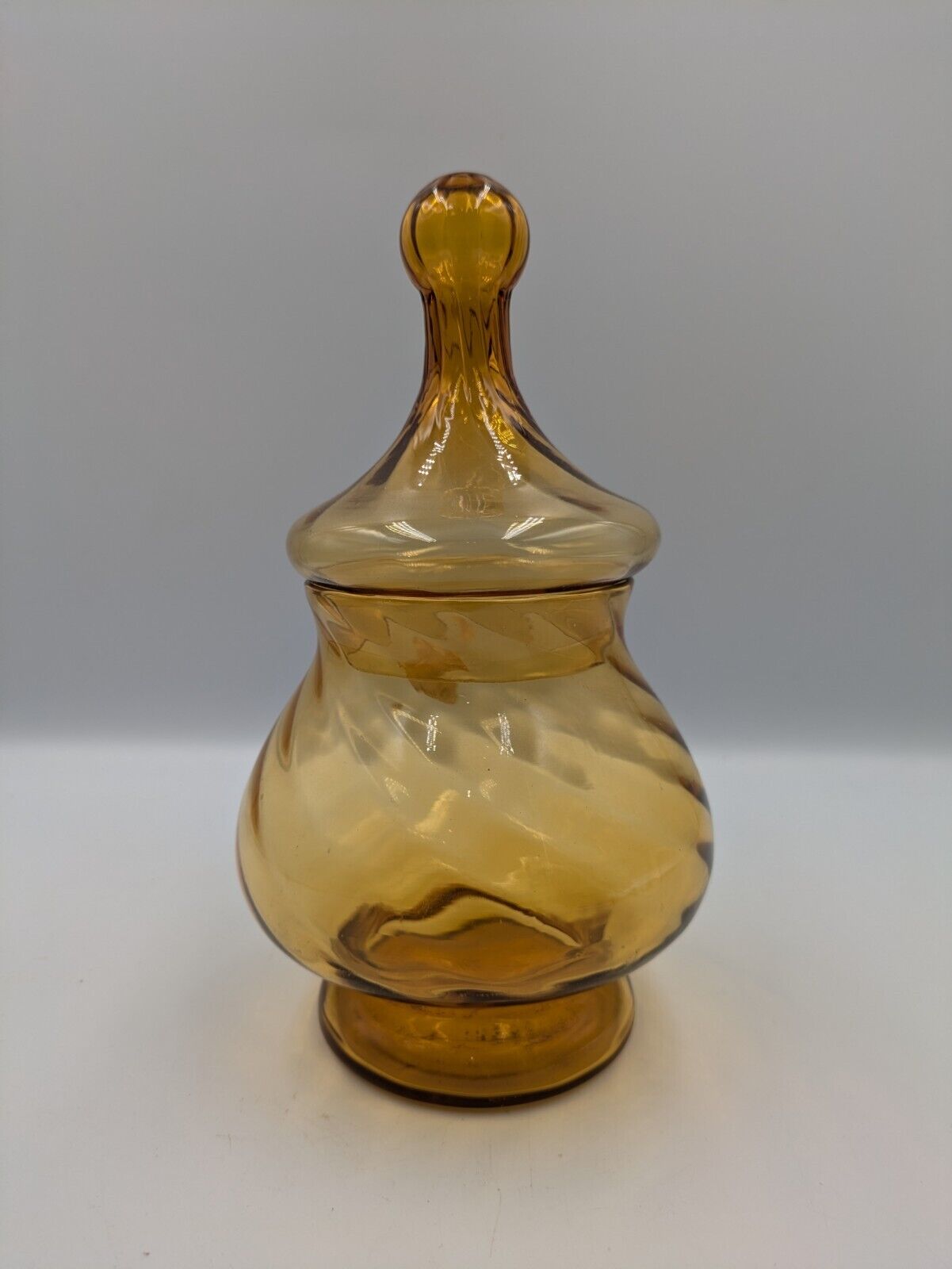 Vintage Empoli Amber Glass Circus Tent Candy Dish Optic Apothecary Jar Italy Vgc
