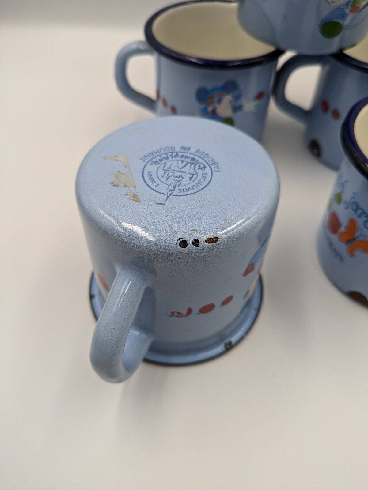 5x Disneyland Paris Mickey Mouse Mugs Camping Collectible Vtg Côté Jardin Blue