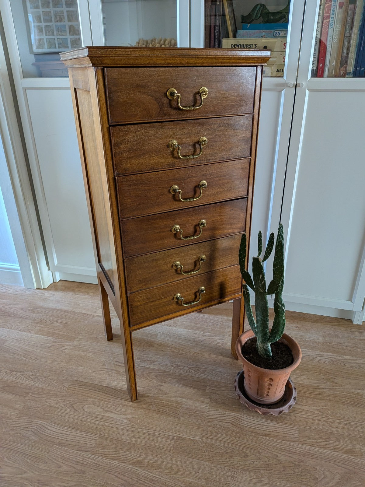 Antique Vtg Edwardian Mahogany Cabinet Chest Sheet Music 6 Drop Front Drawers Vg
