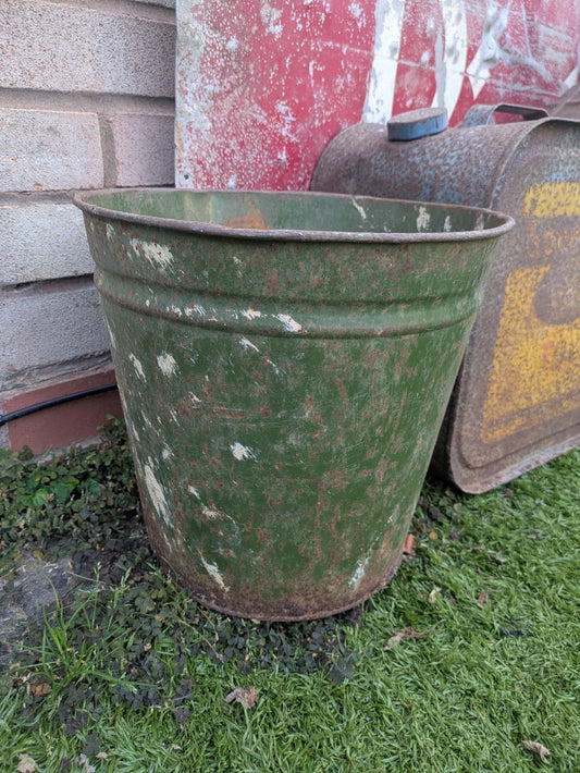 Vintage Green Bucket Prop Pail Garden Time Worn Planter Garden Decor Metal Old