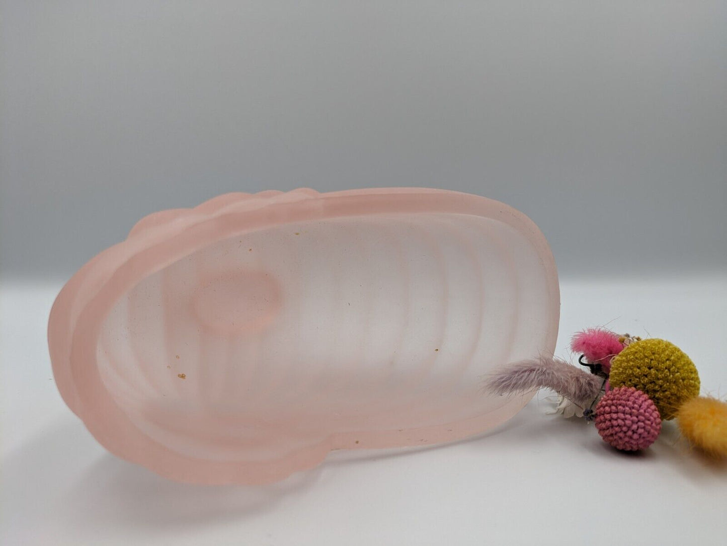 Art Deco Frosted Pink Glass Vase by Sowerby Silk Nautilus Shell Nautical Snail