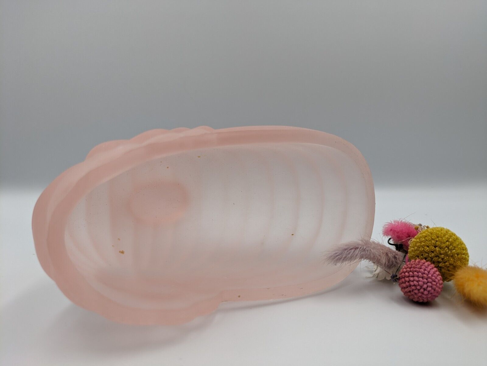 Art Deco Frosted Pink Glass Vase by Sowerby Silk Nautilus Shell Nautical Snail