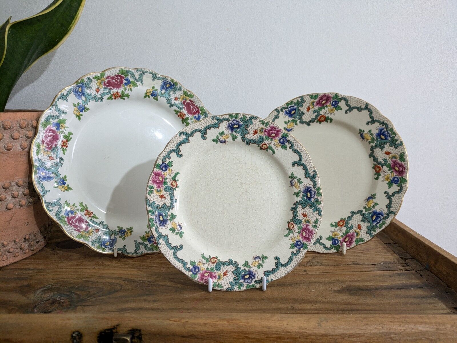3x Antique English Royal Cauldon Pottery "Victoria" Plates Booths Floradora Mix