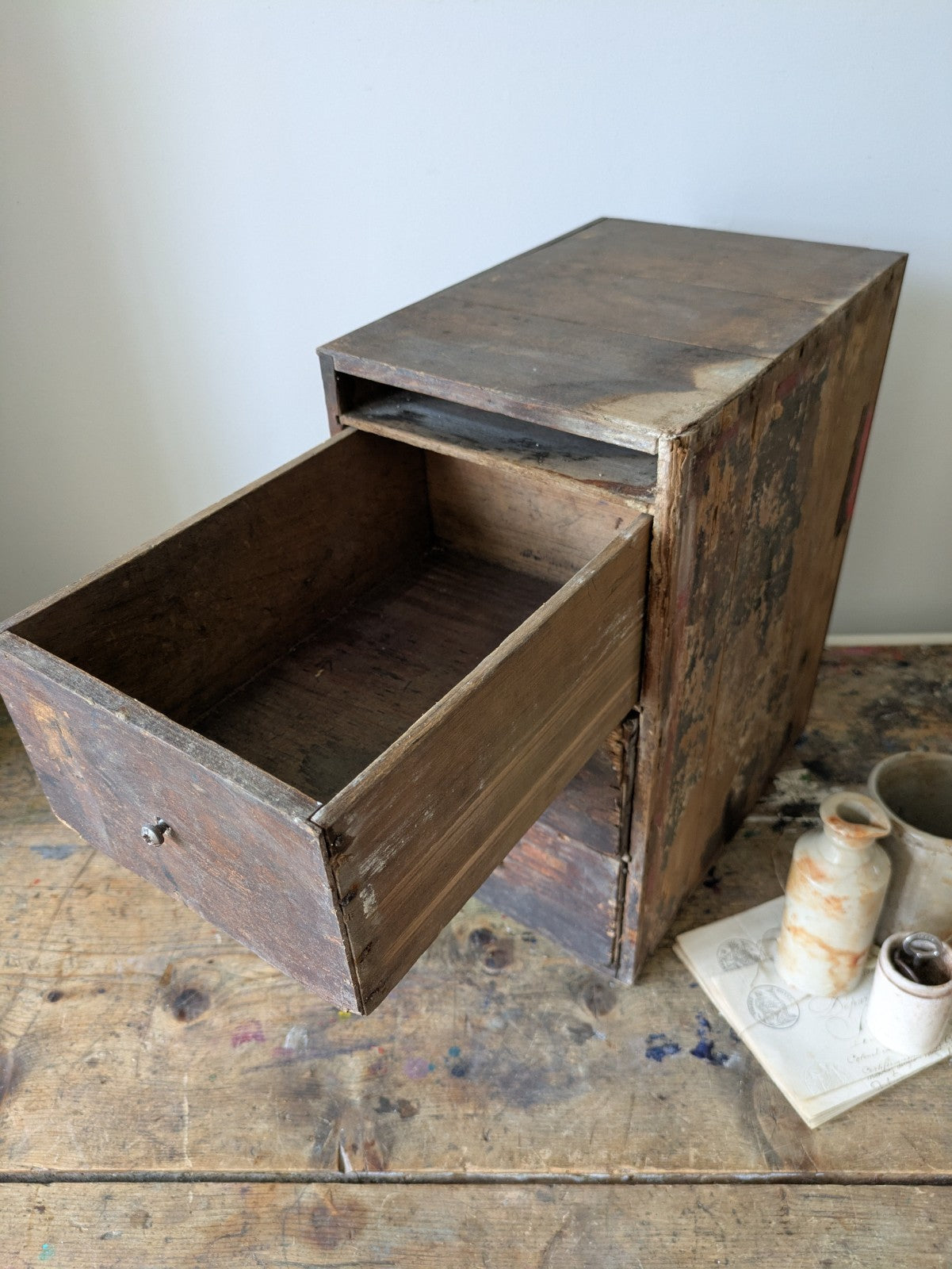 Antique Shop Diamond Dyes Display Cabinet Fitting Drawer Unit Advertising Vtg 
