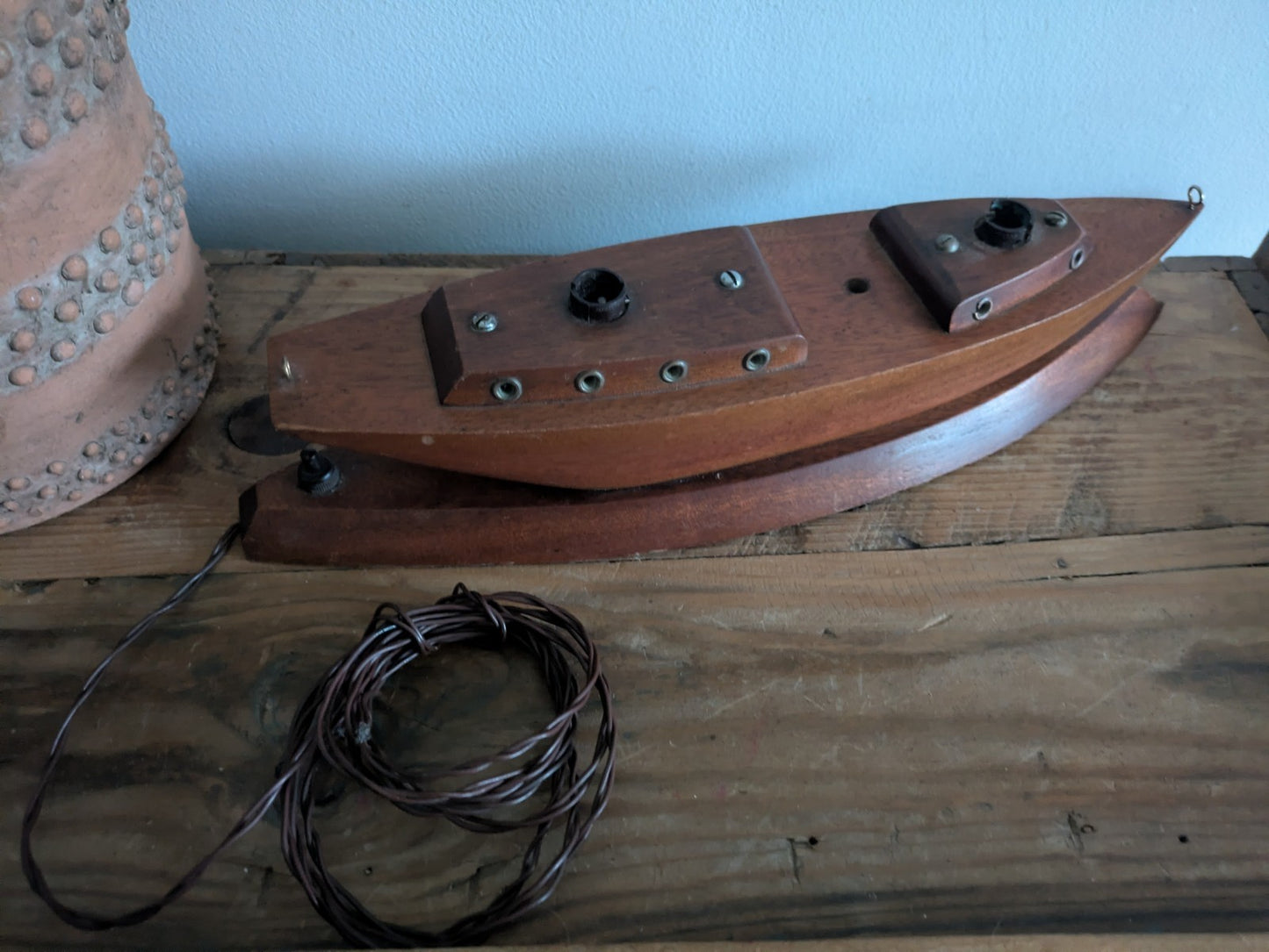 1960s Wooden Boat Table Lamp Base Retro Mid Century Teak Prop Rewire Project Vtg
