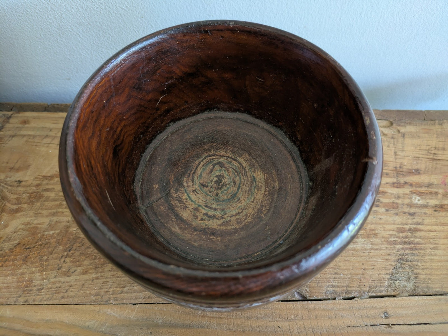 Antique Early Treen Dark Wooden Church Collection Box / Offering Bowl No Handle 