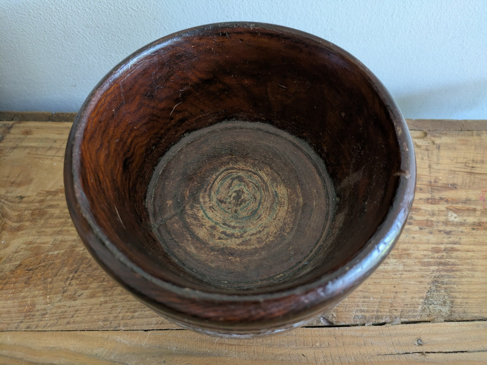 Antique Early Treen Dark Wooden Church Collection Box / Offering Bowl No Handle 