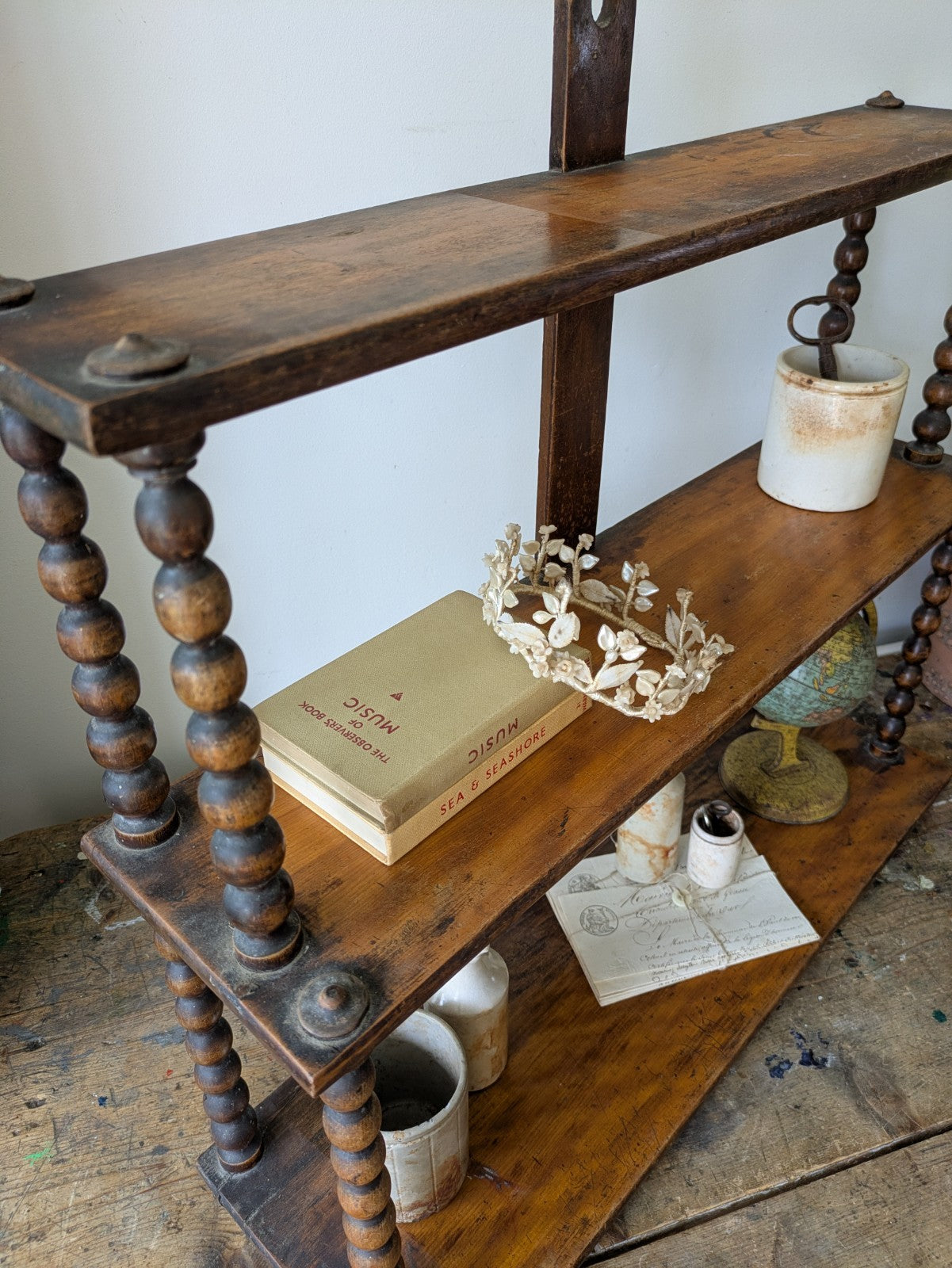 Antique Victorian French Console Shelves Whatnot Shelves with Bobbin Spindles