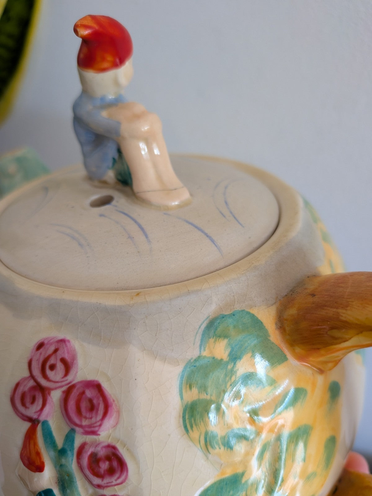 Vintage Art Deco Teapot Leprechaun Pixie Castle Fairytale Cottage Garden Floral