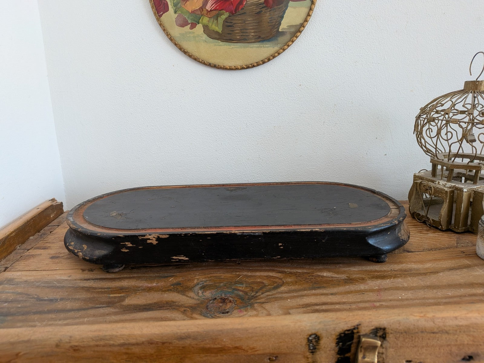 Antique Oval Wooden Base for Glass Dome Early 20th-C French Taxidermy Clock Vtg!