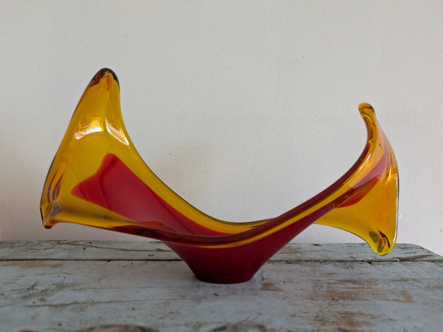 Viartec Murano Style Selenium Red And Orange Spanish Glass Sculpture UV Glow Vgc
