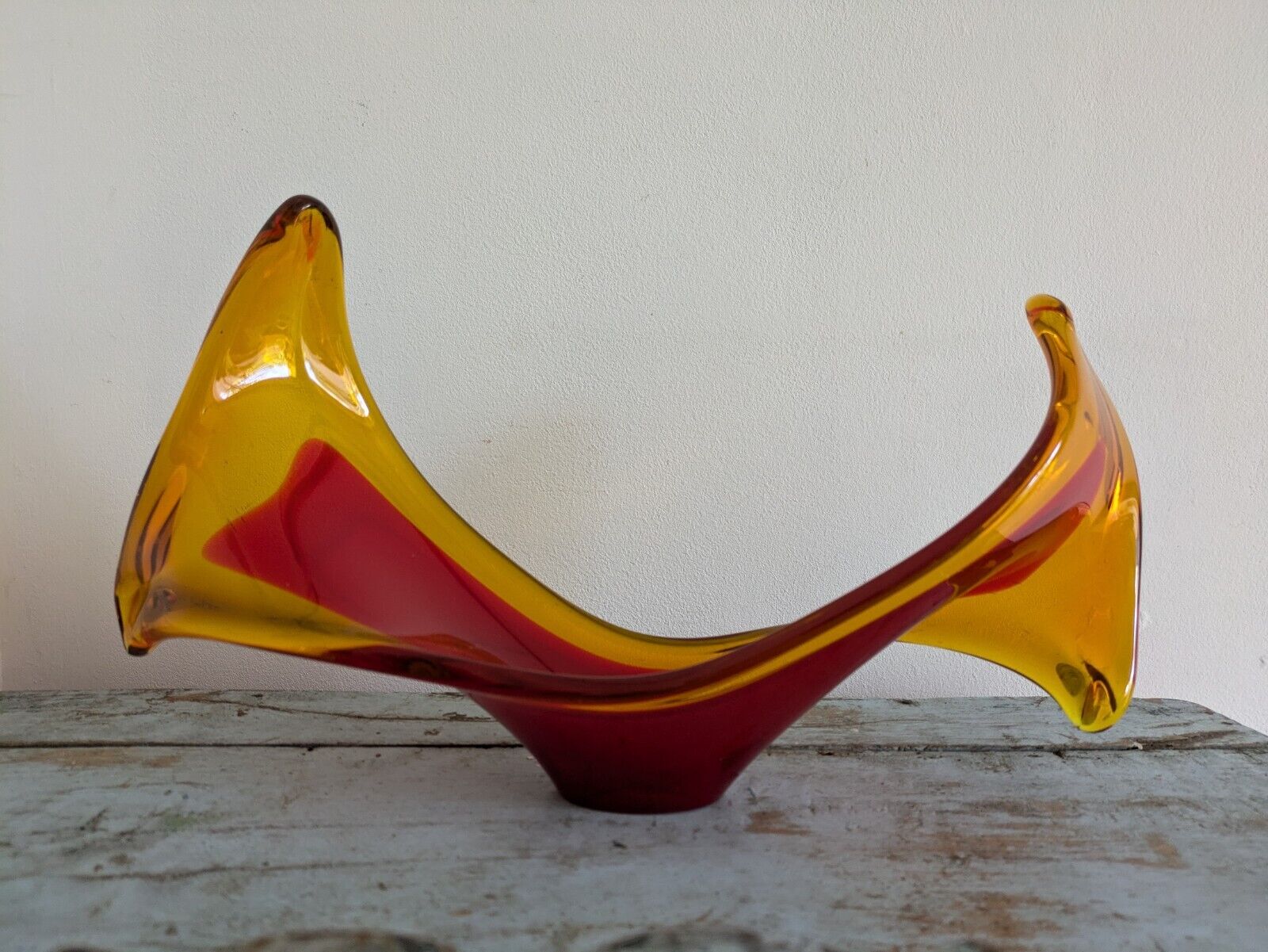 Viartec Murano Style Selenium Red And Orange Spanish Glass Sculpture UV Glow Vgc