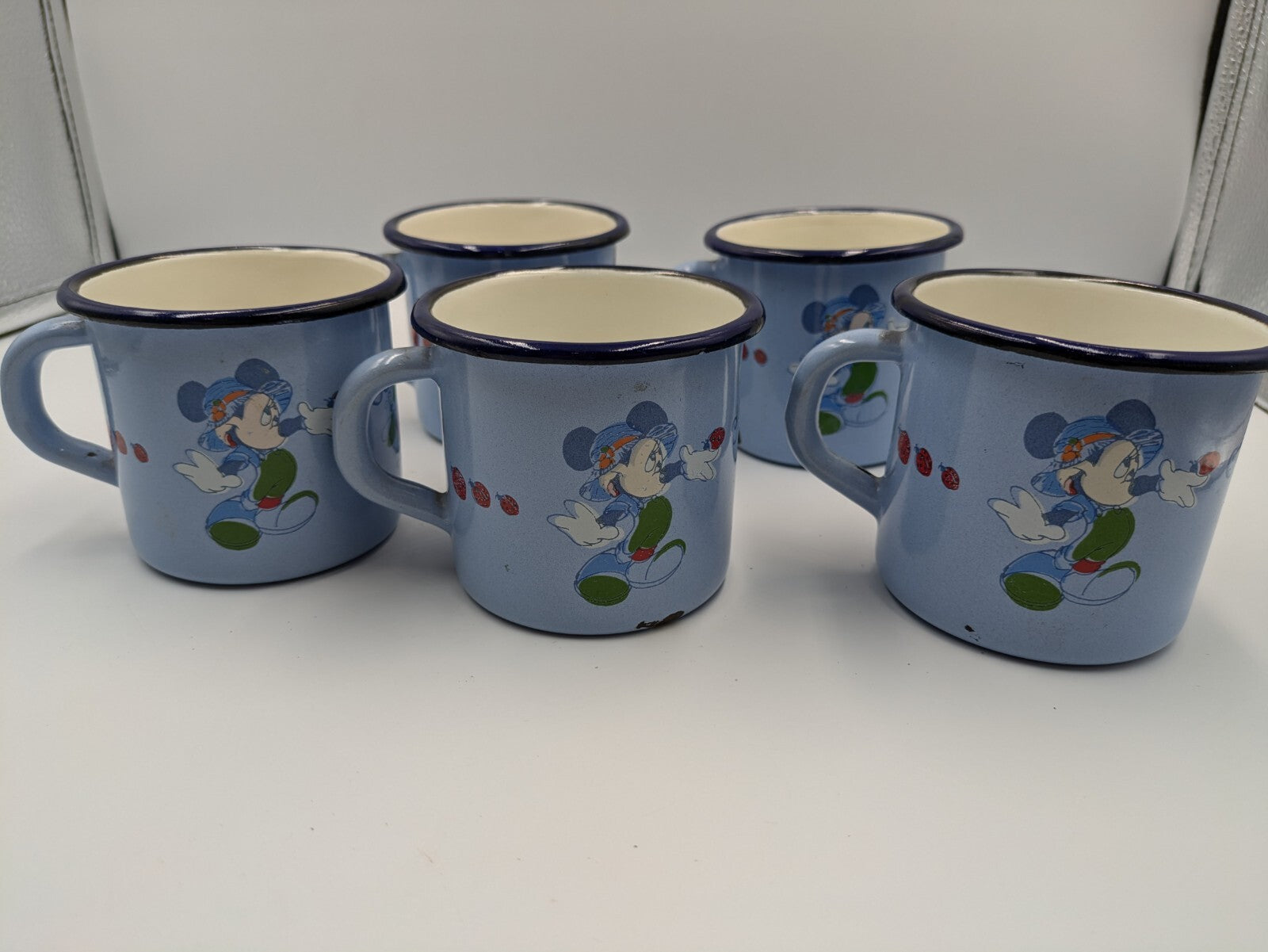 5x Disneyland Paris Mickey Mouse Mugs Camping Collectible Vtg Côté Jardin Blue