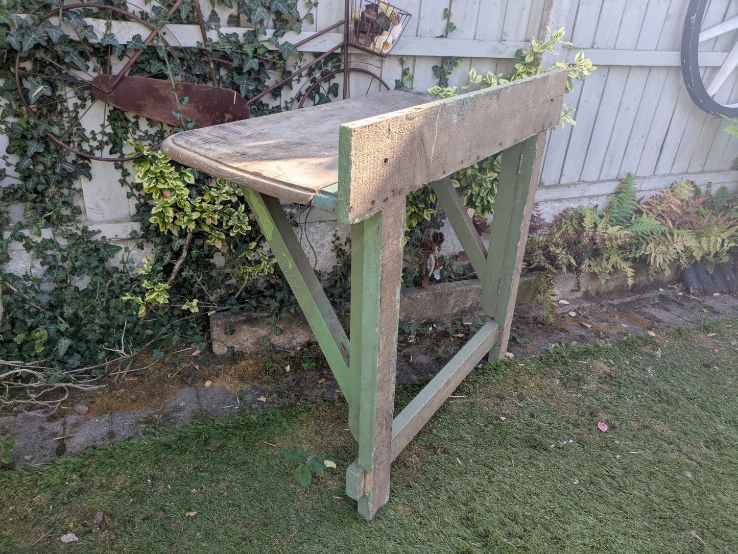 Vintage Antique Folding Table Pine Rustic Drop Down Wall Mounted Primitive Old 