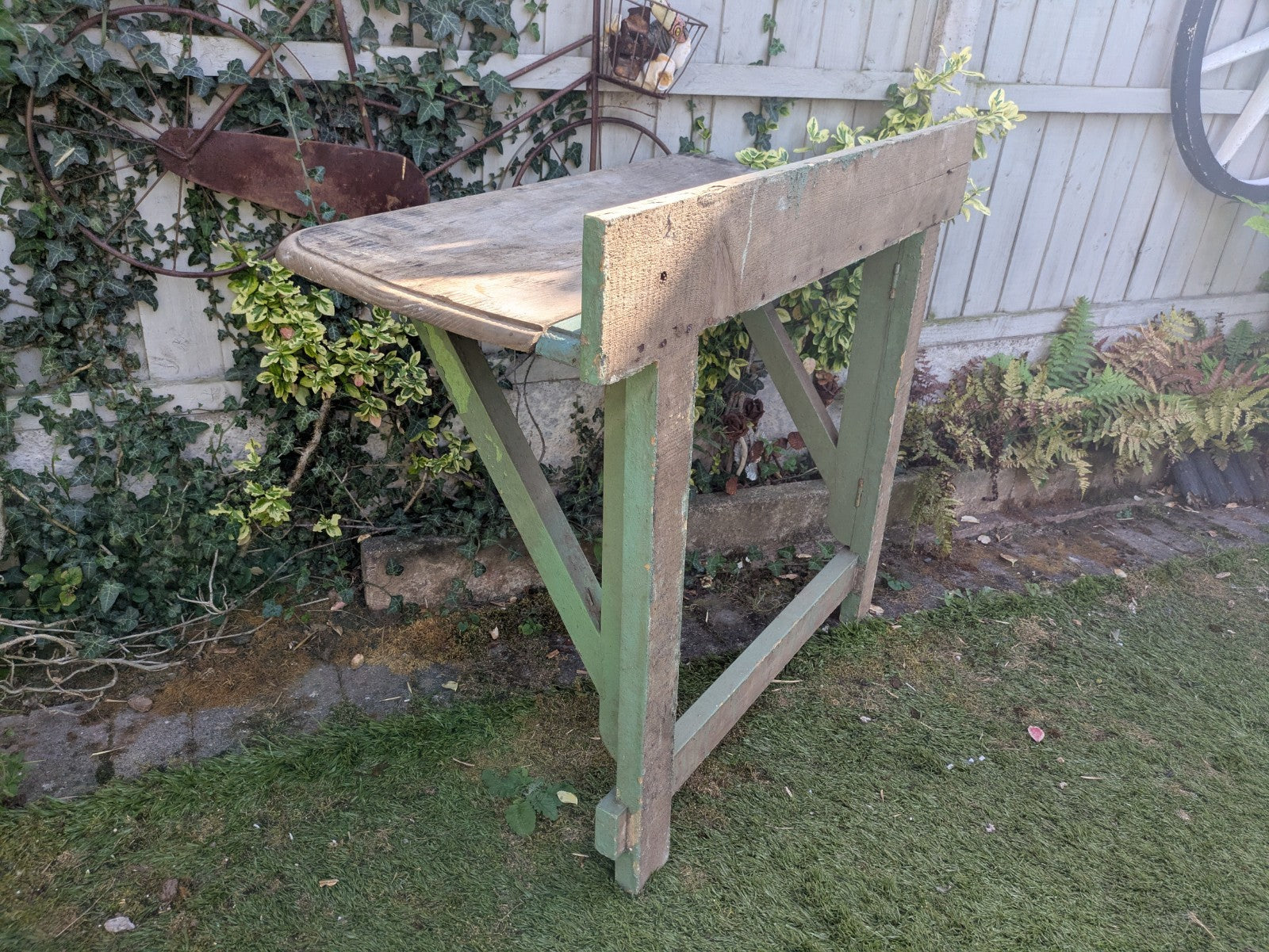 Vintage Antique Folding Table Pine Rustic Drop Down Wall Mounted Primitive Old 