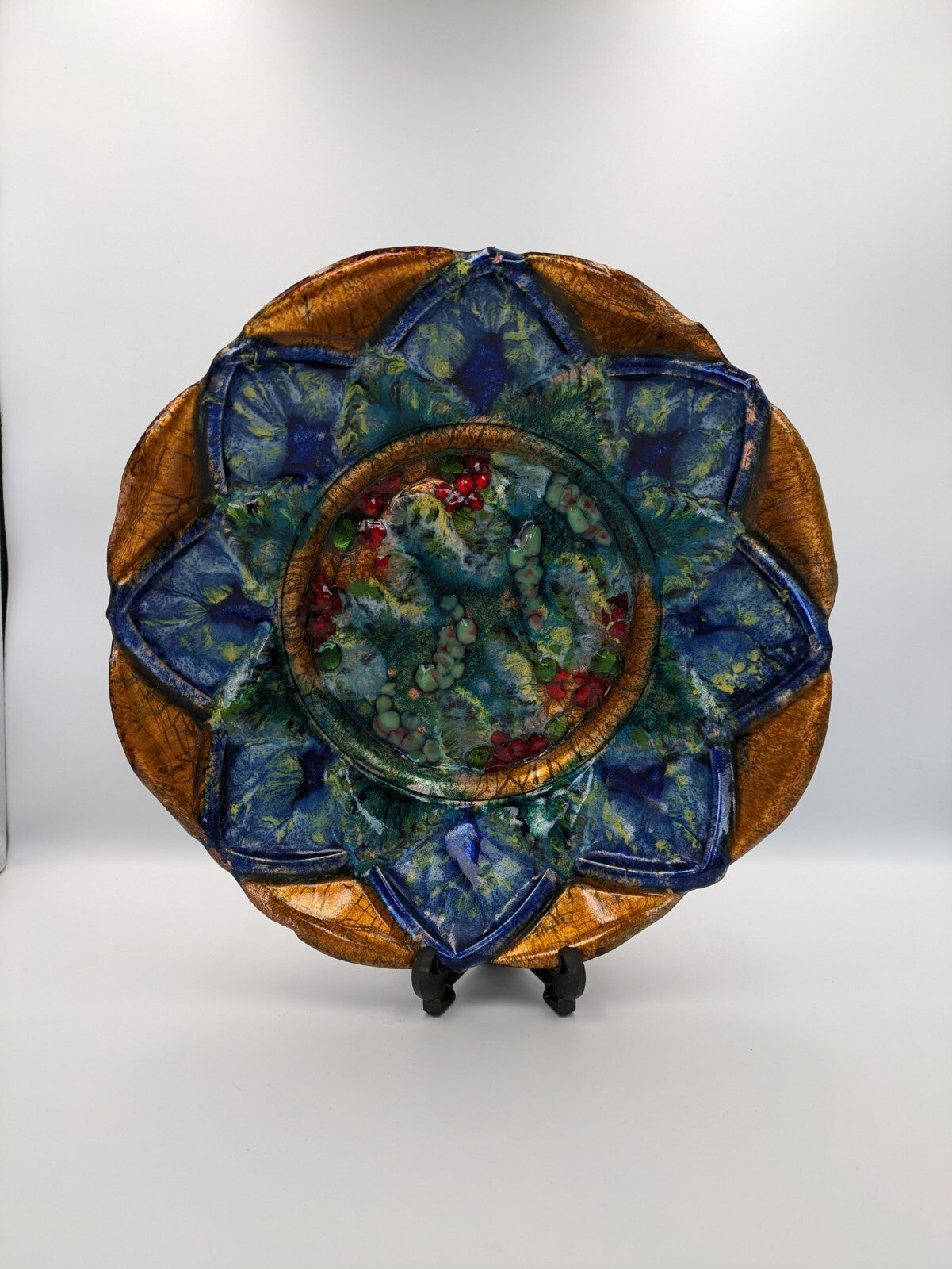 J Capó Enamel Painted Esmaltes Copper plate Dish Studio Art Signed Vgc XL 1960s