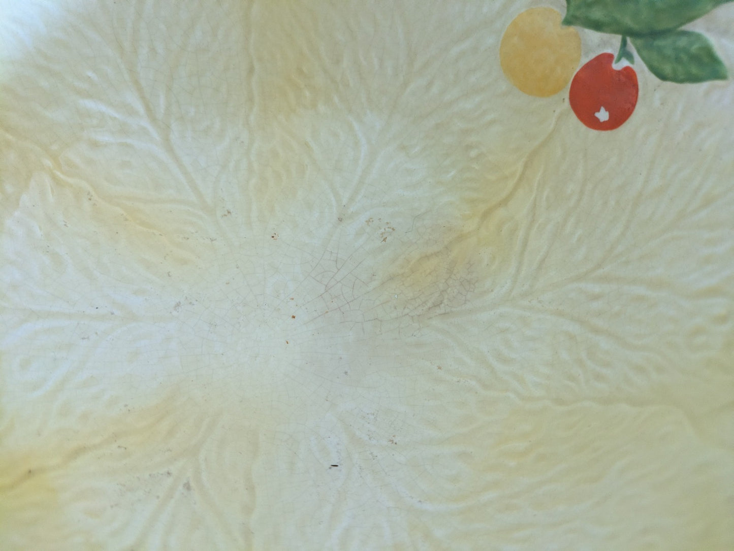 Falcon Ware Yellow Fruit Bowl Leaf Plate Painted Fruits Spring Art Deco Sieve