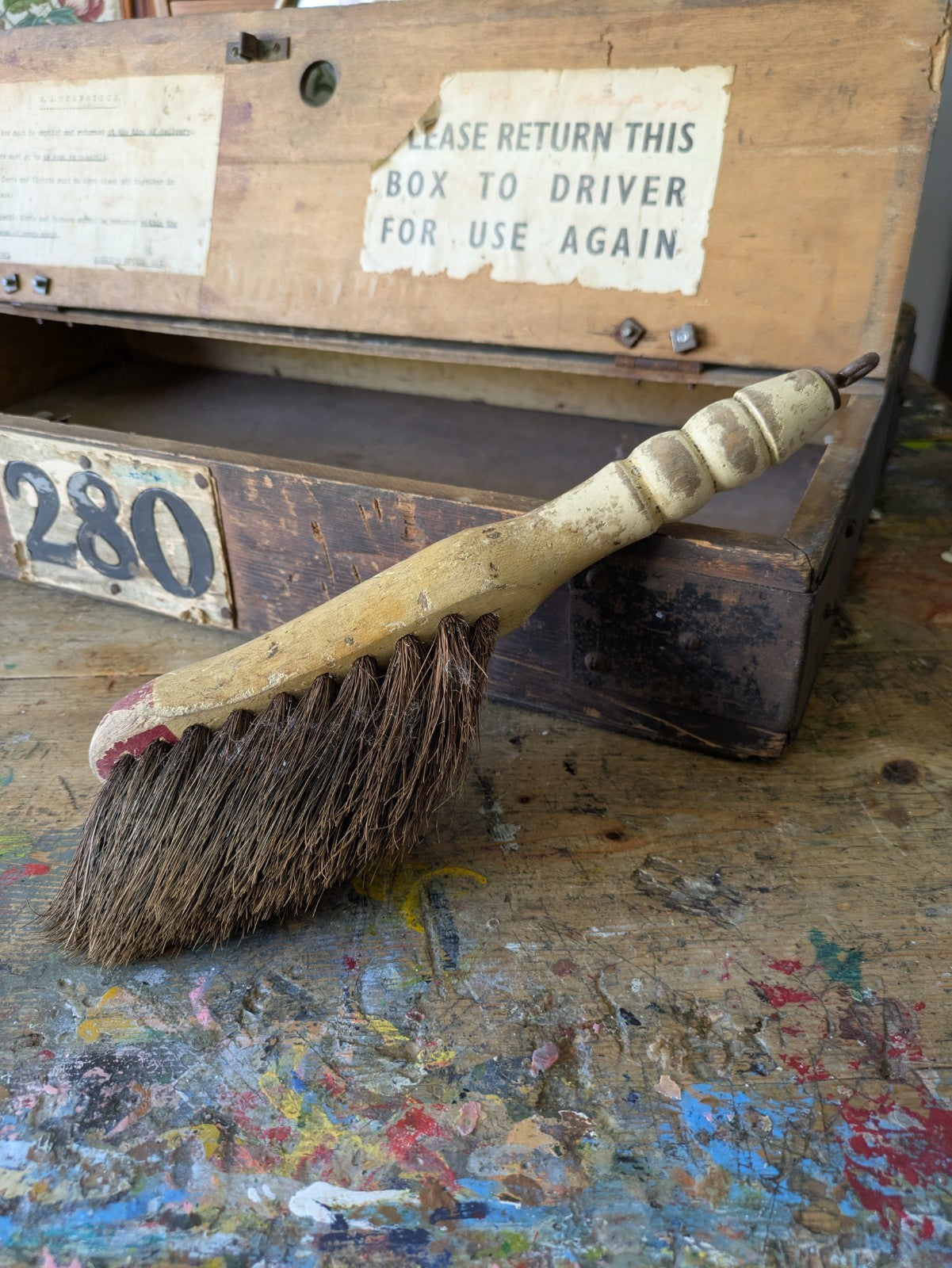 Antique Early Cleaning BRUSH Large Kitchen Pantry Horse Hair Hanging Prop Decor 