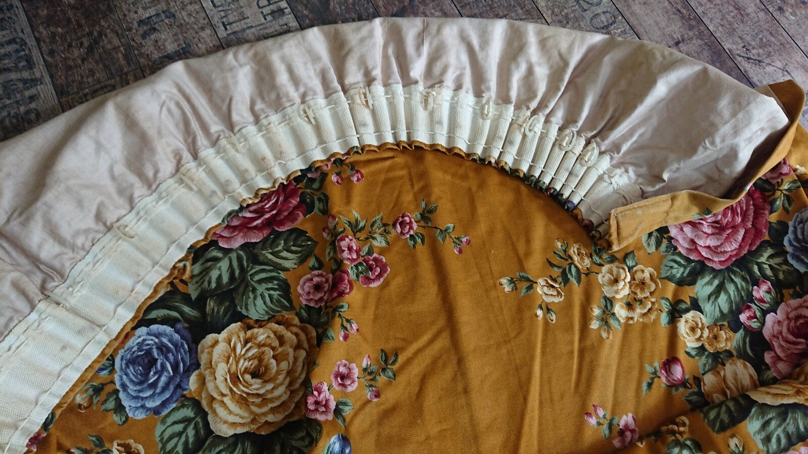 Vintage Cravendale Floral Curtain SINGLE W236cm D161cm Satin mustard yellow
