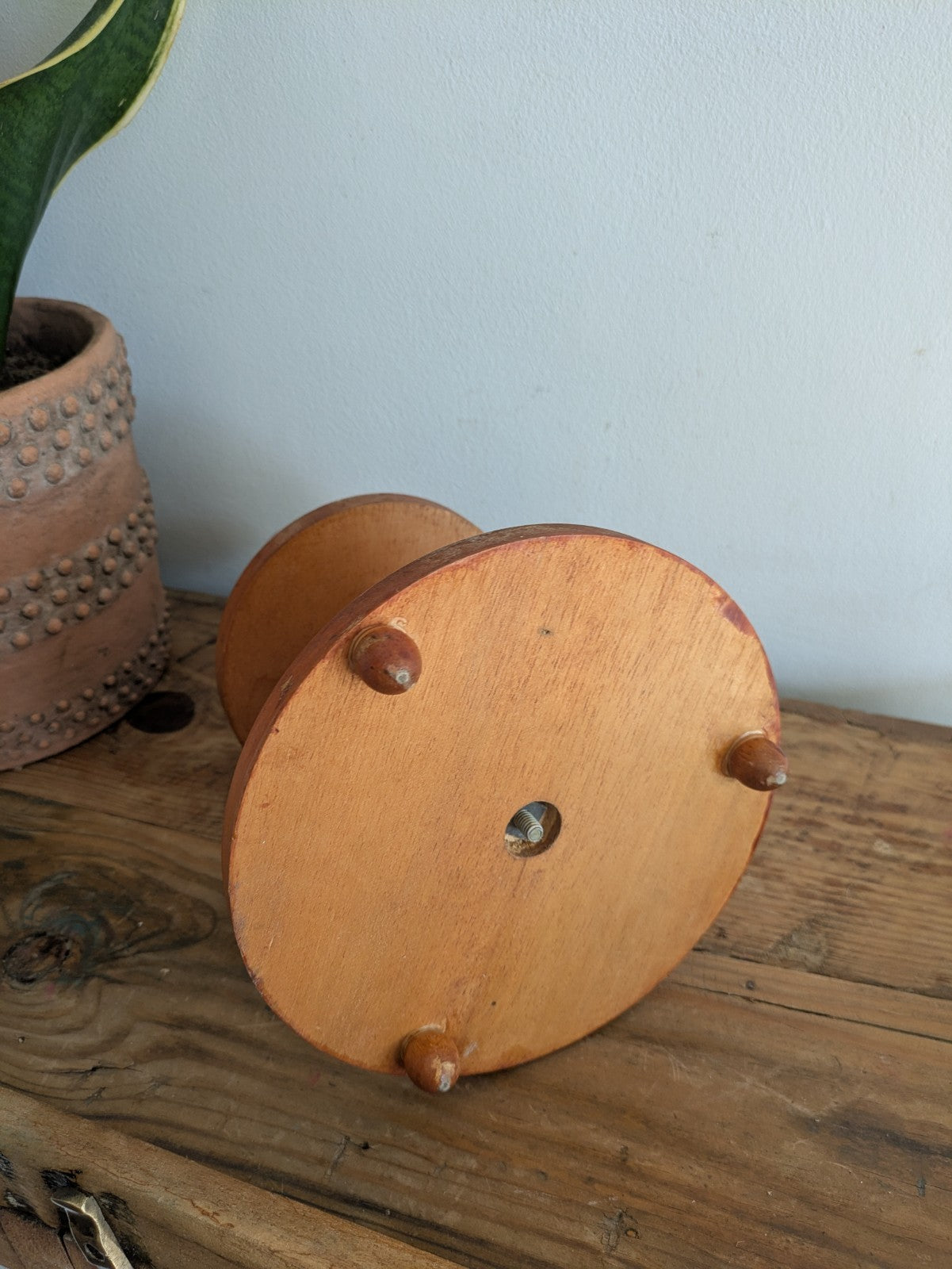 Vintage Antique Wood Two Tier Serving Tray Platter Display Stand Round Holder