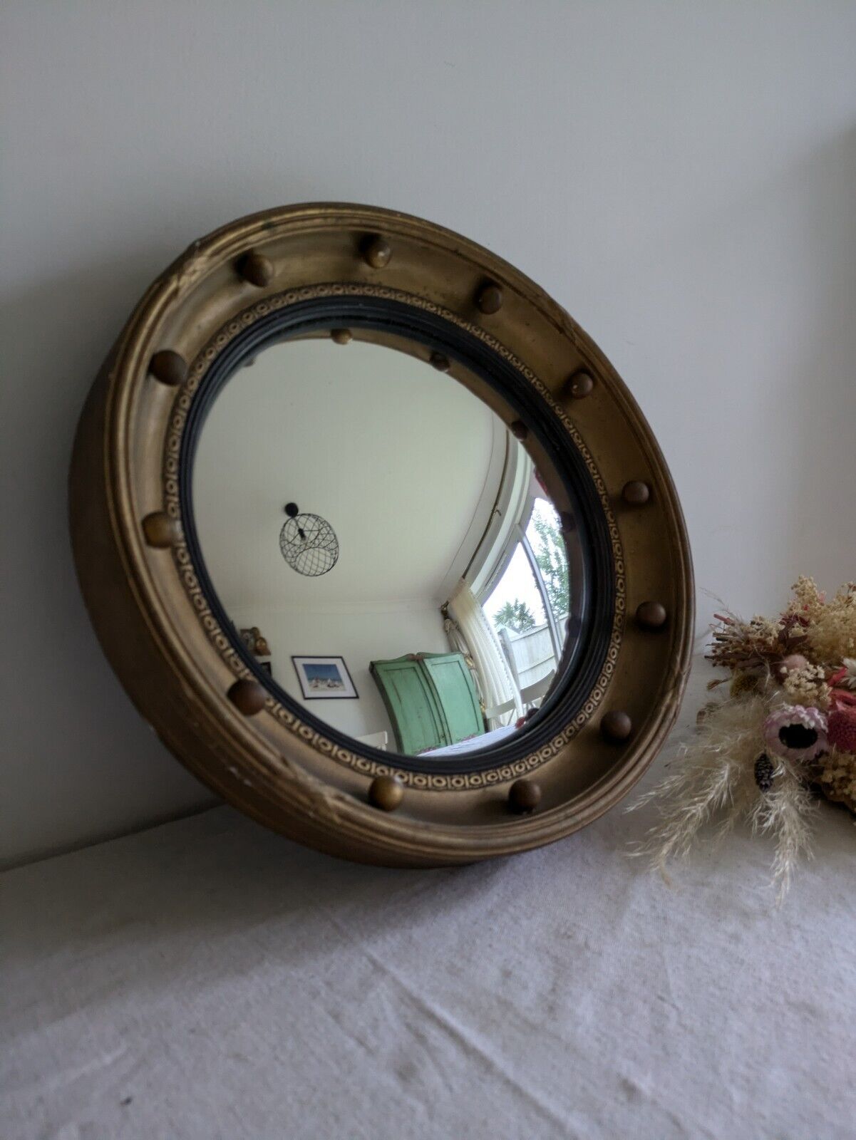 Antique Early / Mid 20th Century Butlers Porthole Convex Mirror Regency Style