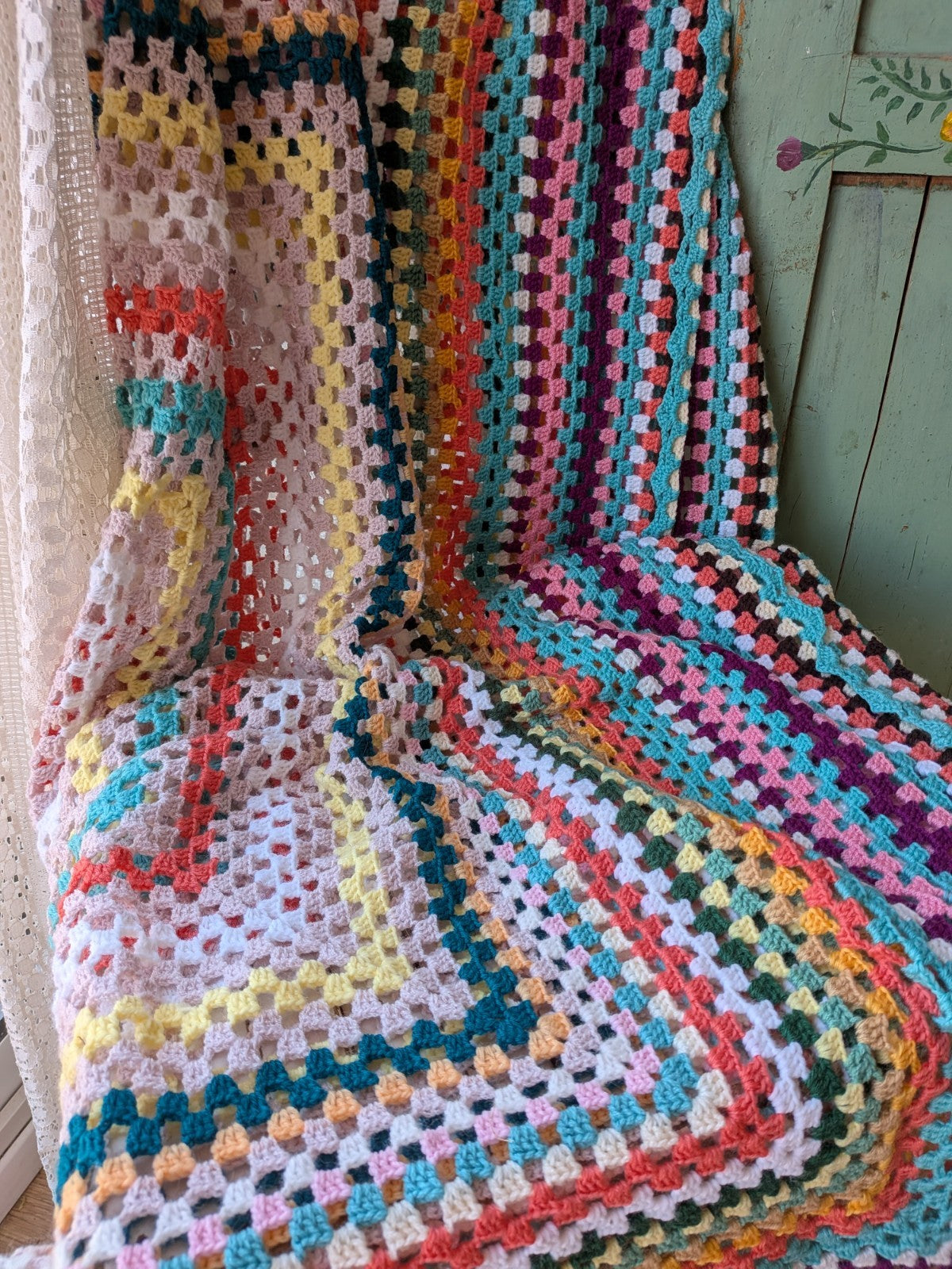 Handmade Granny Crochet Blanket Square Campervan Sofa Throw Picnic VW Pride Vtg 