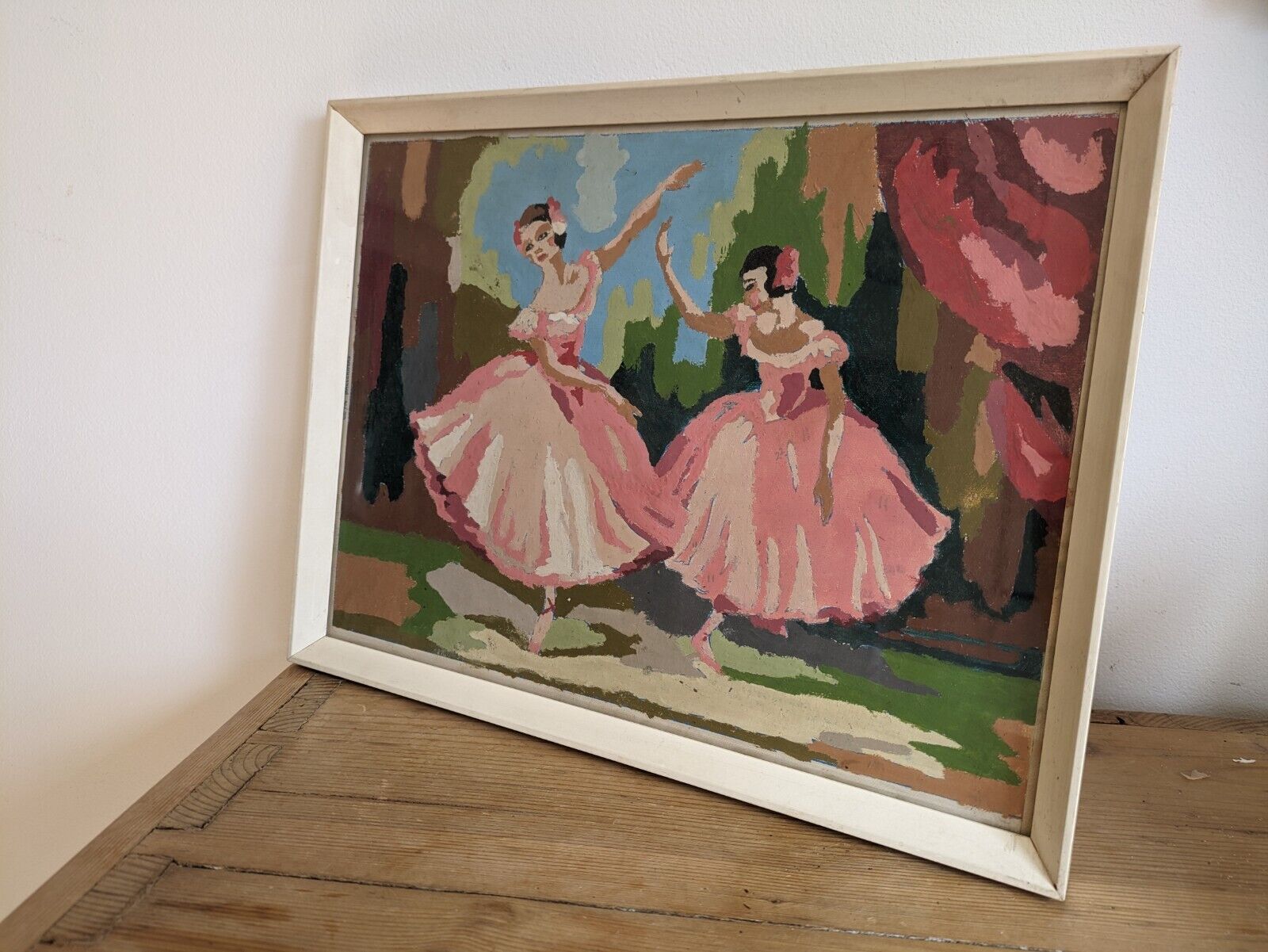 Vintage Mid-Century Paint by Number Ballerina Ballet Picture Framed Kitsch Frame