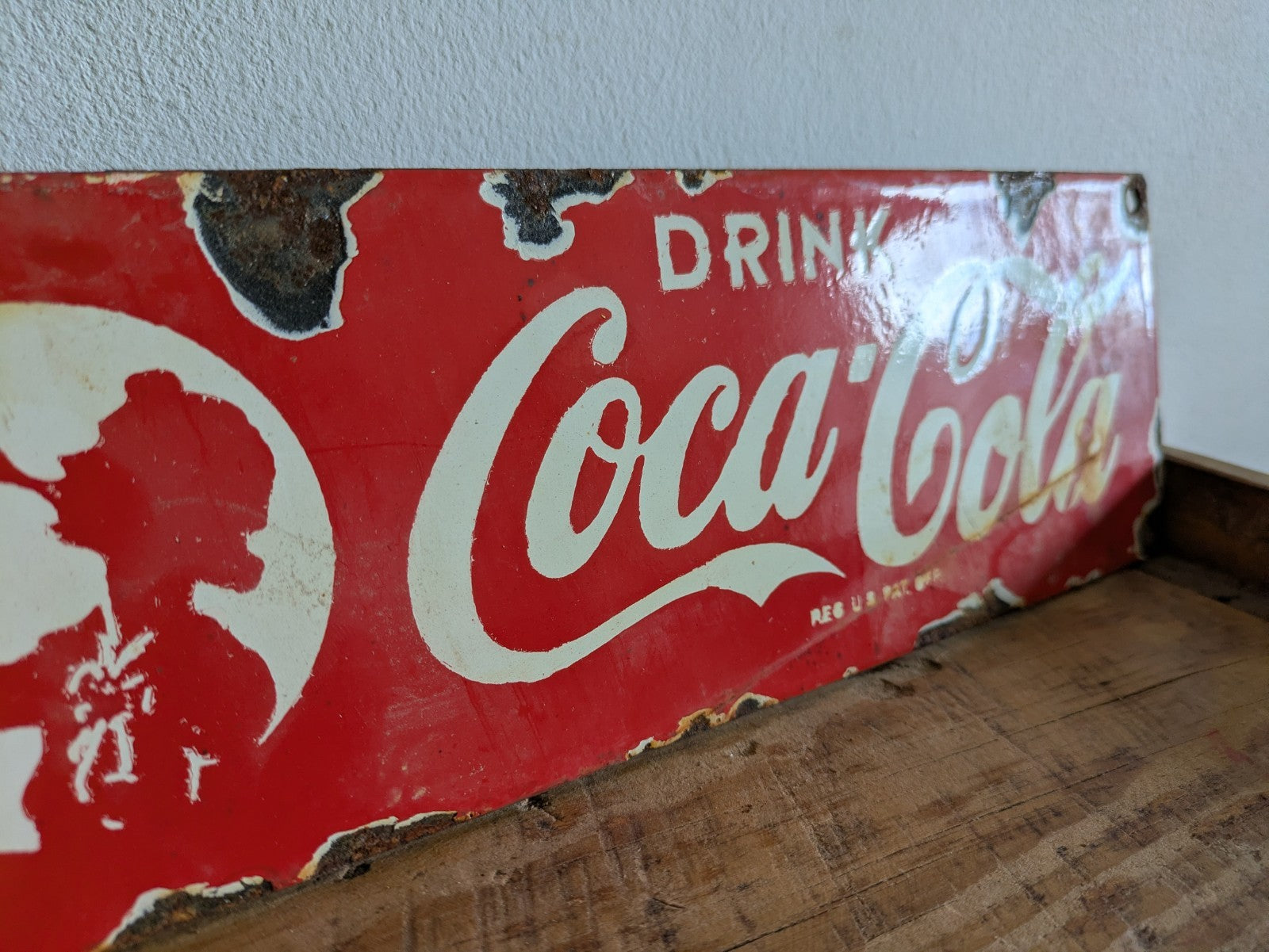 Vintage PORCELIAN COCA-COLA ENAMEL SIGN Small Advertising Metal Coke Red Wall 
