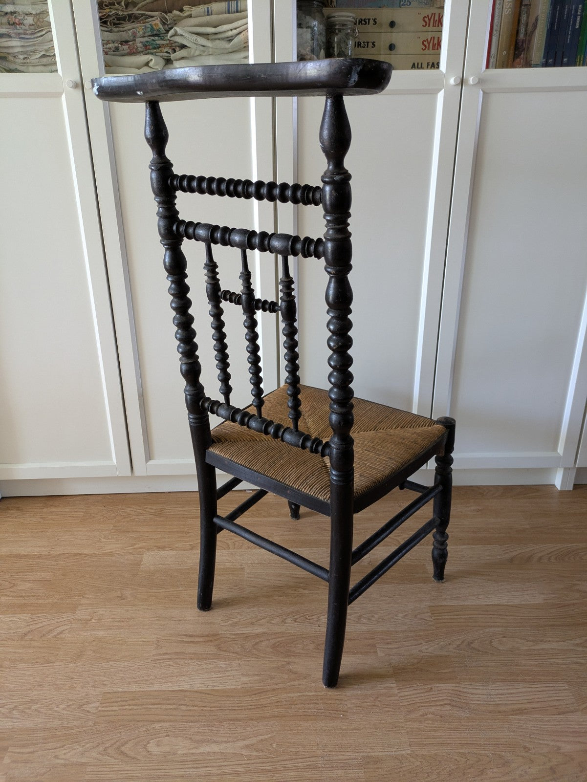French Antique Prie Dieu Prayer Chair Bobbin Back Rush Seat 19th Century Rare