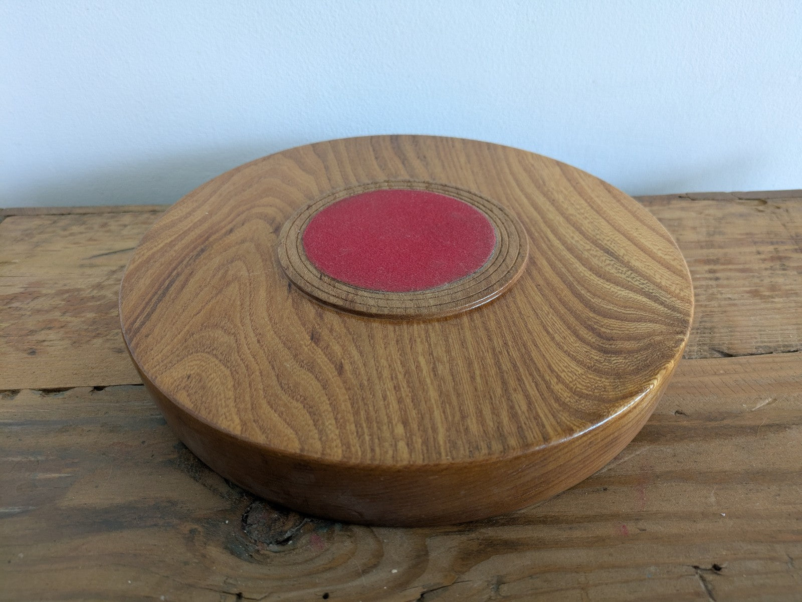 Vintage Mid Century Retro Solid Wood bowl Fruit Serving Round Prop Vgc Platter
