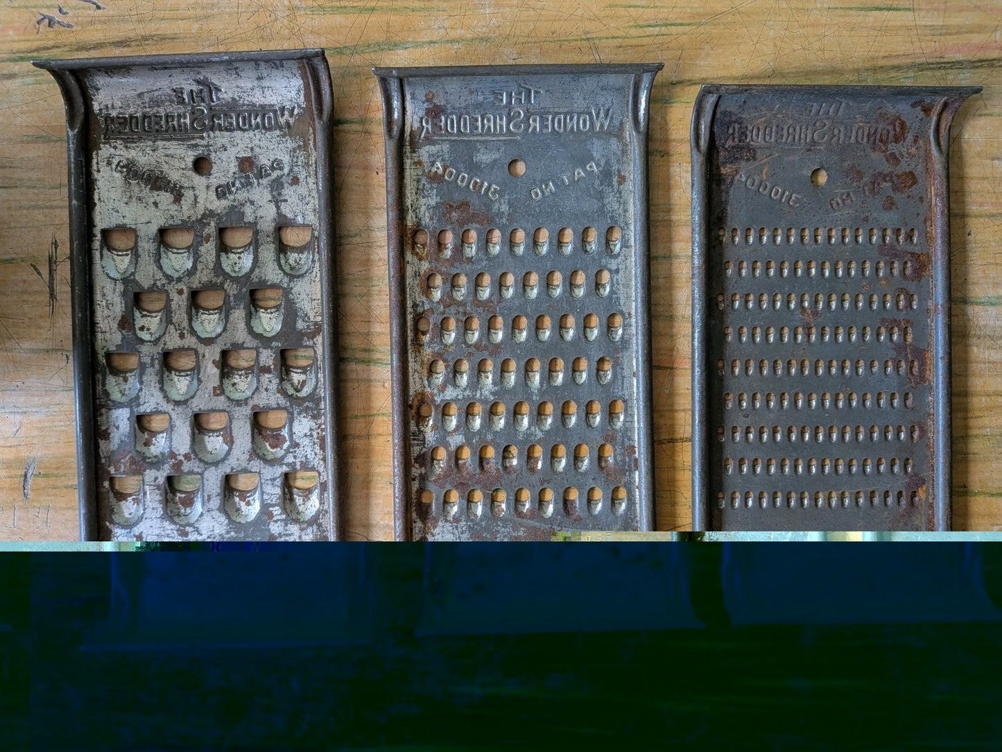 Vintage THE WONDER SHREDDER Graters Primitive Rustic Kitchen 1930s Lot Of 3 Set