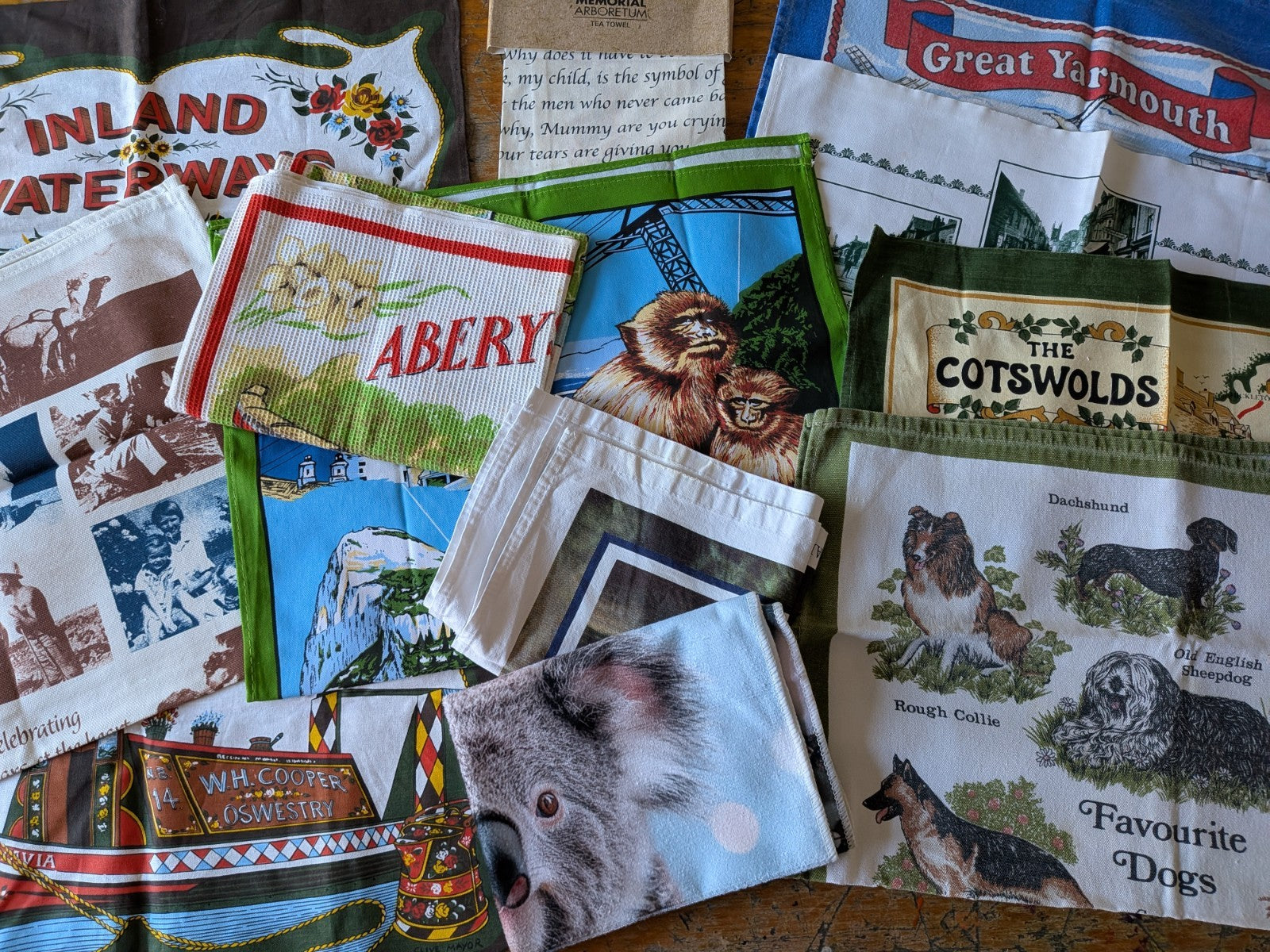 Vintage Job Lot  Cotton Tea Towel Bundle Mixed Retro Designs Linen Sewing Fabric