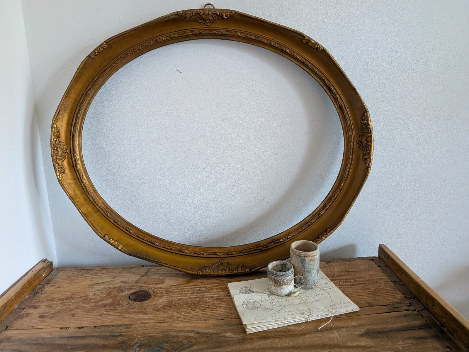Antique Victorian Cast Metal Oval Gold Gilt Ornate Baroque Picture Frame Rococo