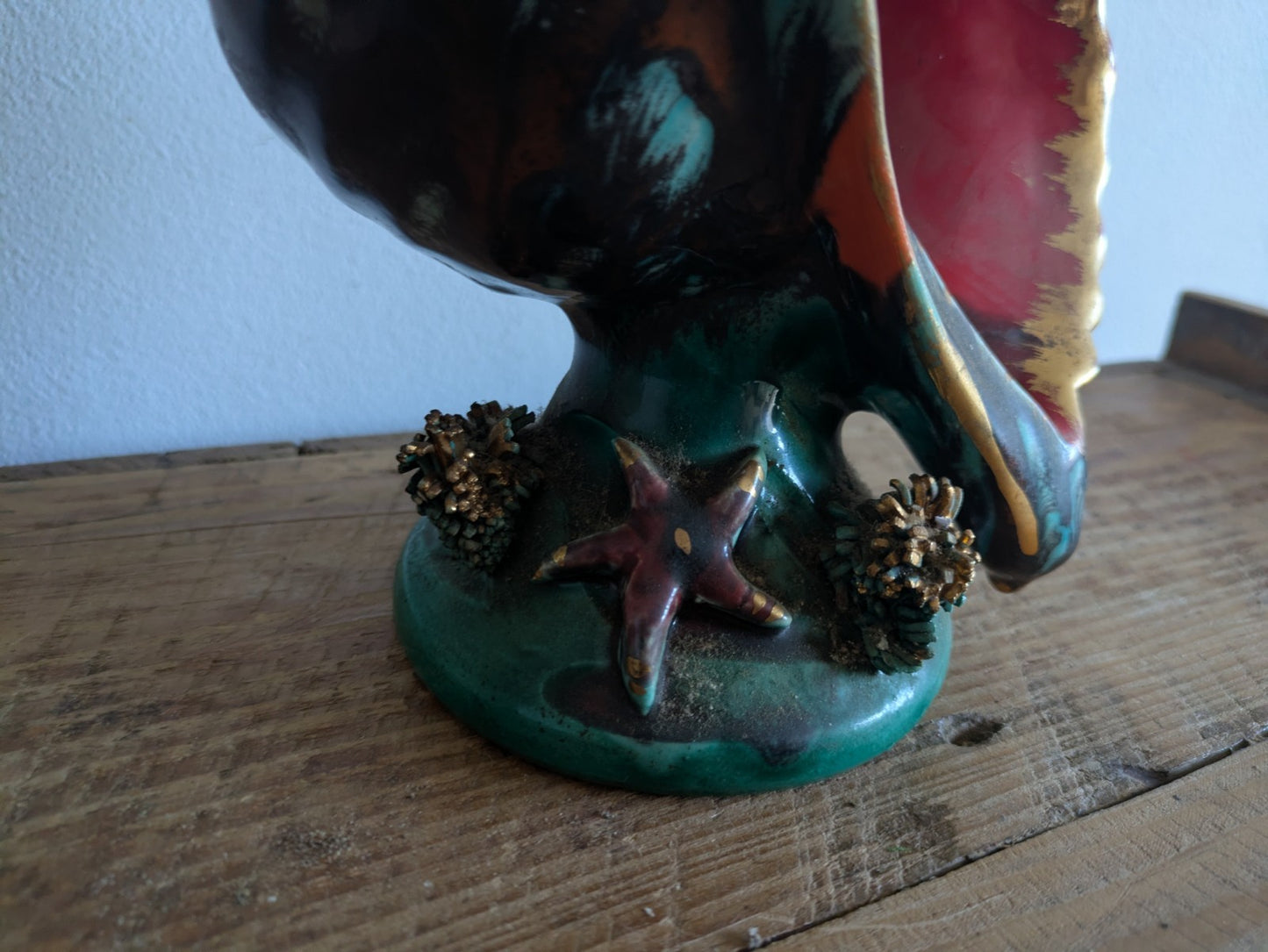 Superb Table Lamp Vallauris Ceramic Under The Sea Conch Shell French Coral VTG