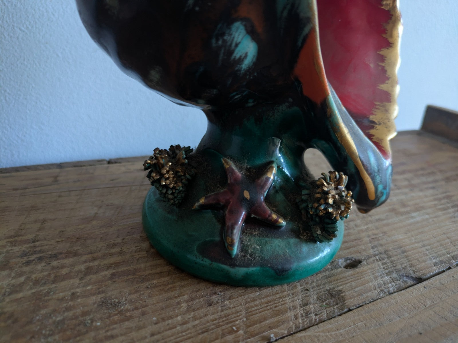 Superb Table Lamp Vallauris Ceramic Under The Sea Conch Shell French Coral VTG