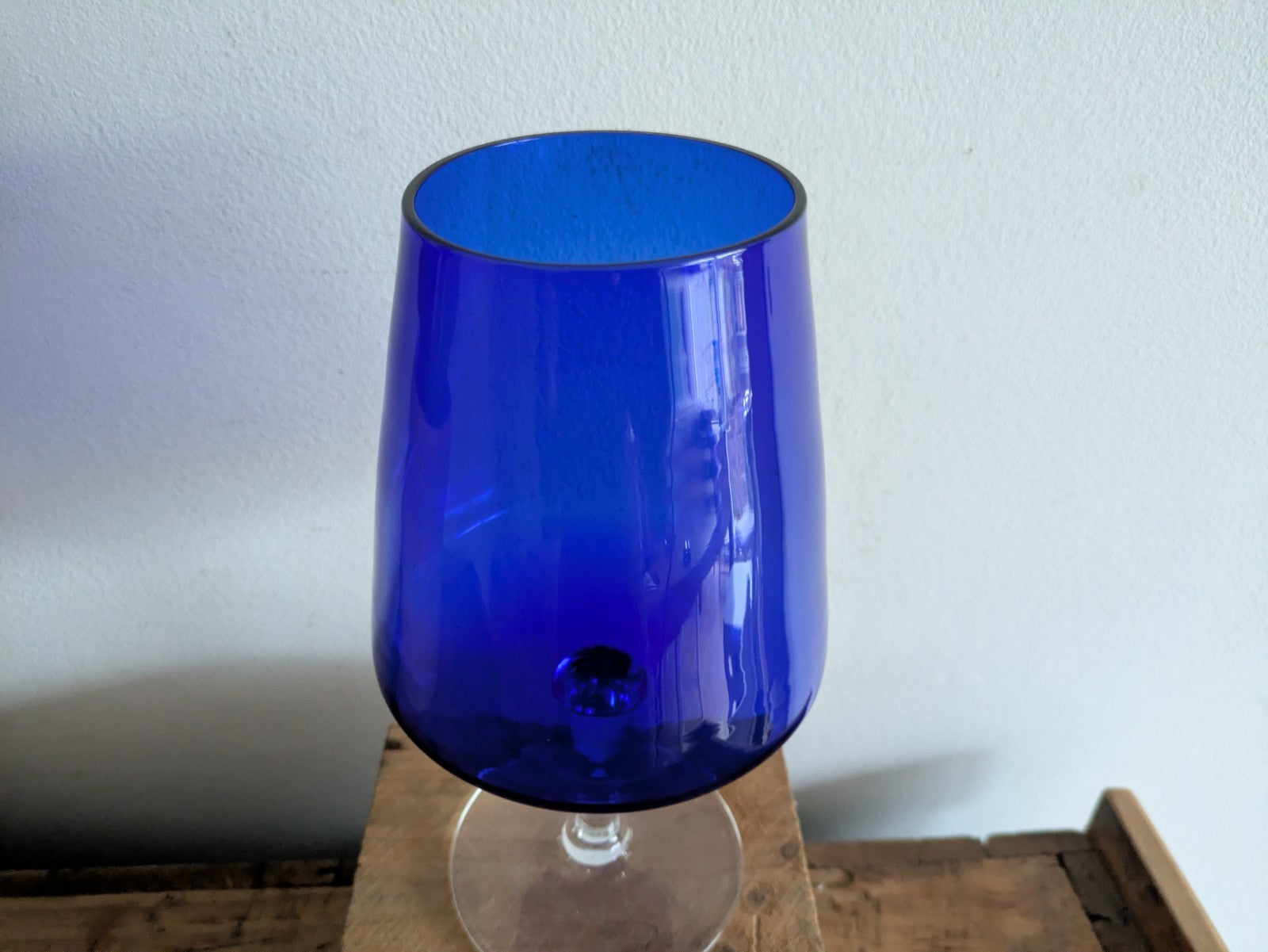 Bohemia Vintage Extra Large Blue Cobalt Brandy Glass Retro Mid Century Prop Vgc