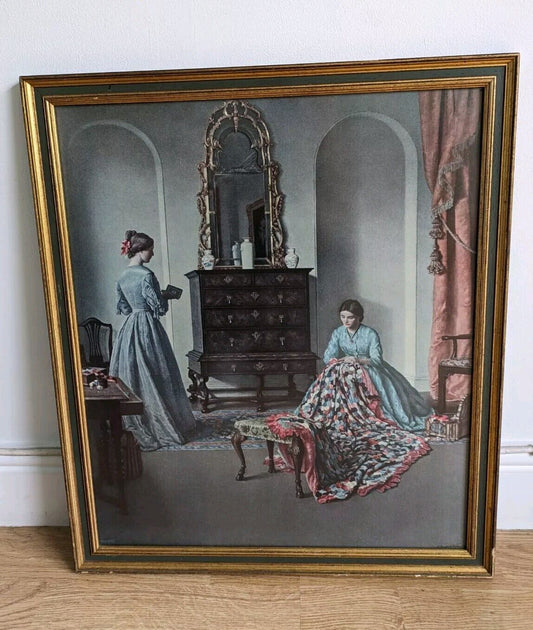 Rare Print "The Patchwork Quilt" Leonard Campbell Taylor Large Framed Vtg Art 