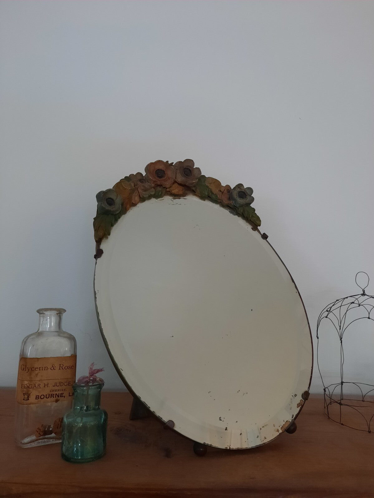 Vintage Barbola Mirror Circa 1920s 1930s art deco floral antique oval bevel edge