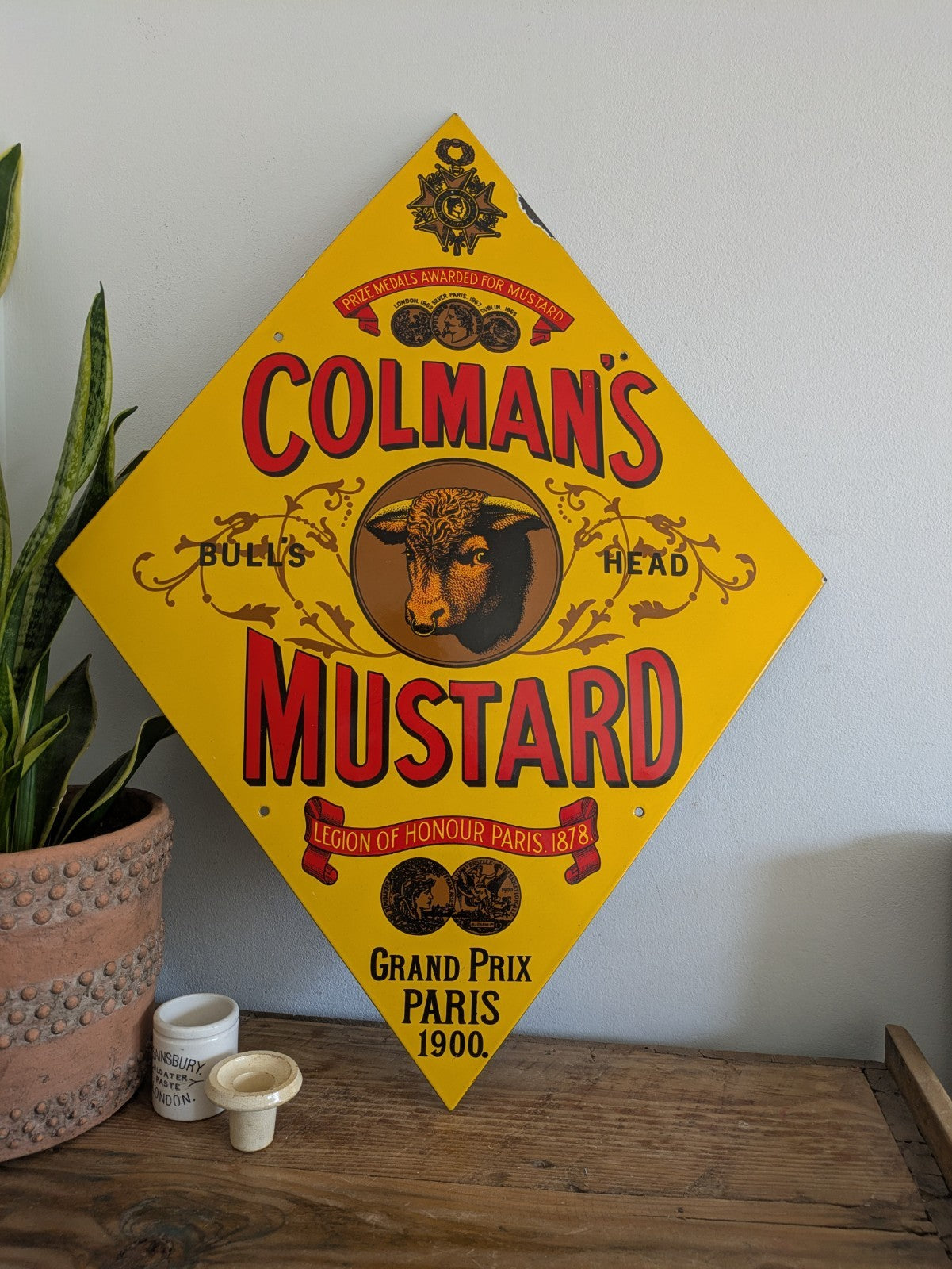 Reproduction Enamel Sign "Colman's Mustard, Grand Prix Paris 1900" 68cm High Vgc