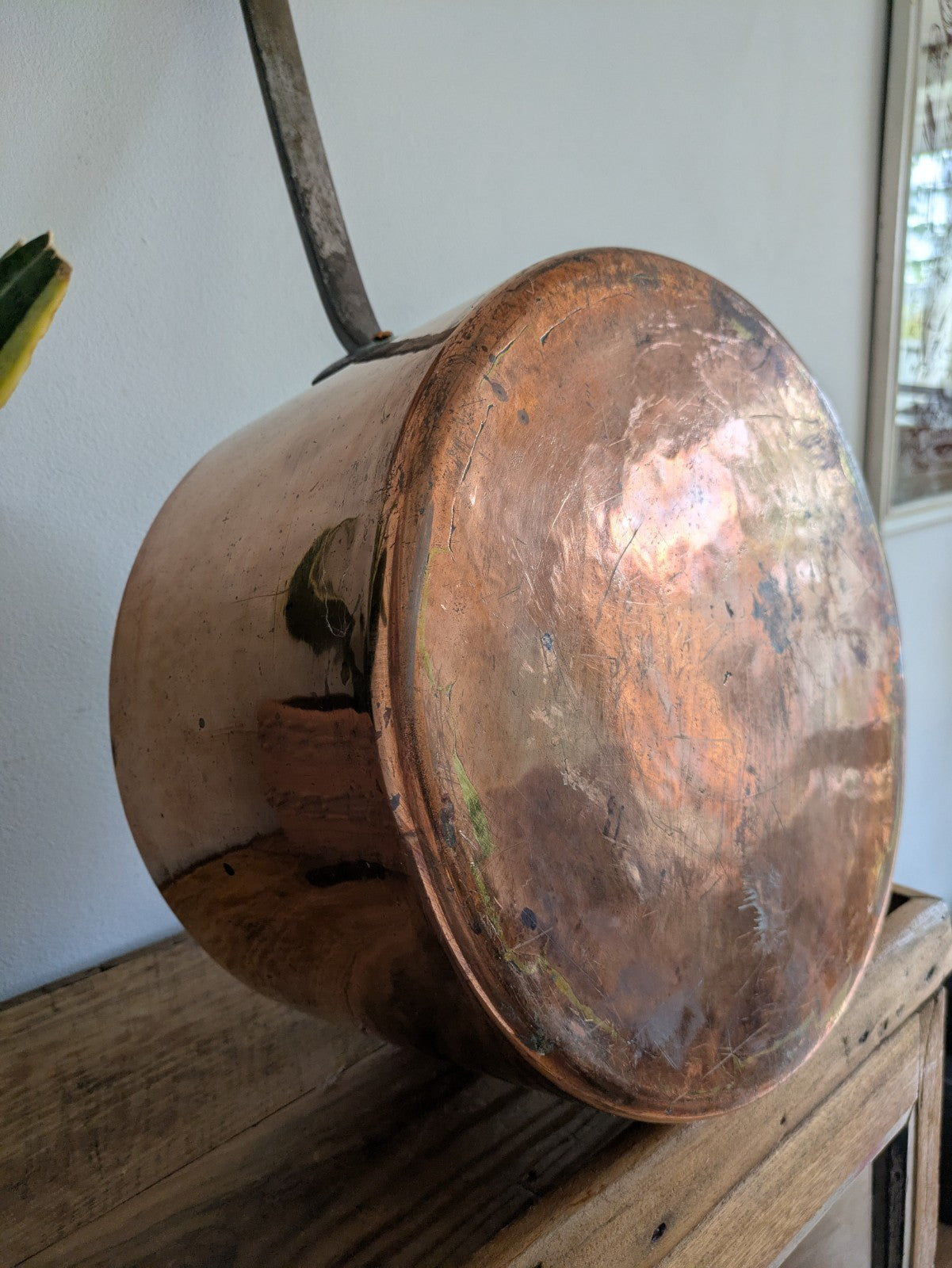 X Large Antique Georgian Copper Sauce Pan 6.9kg 32D 18.7H XL Huge Chef Cooking