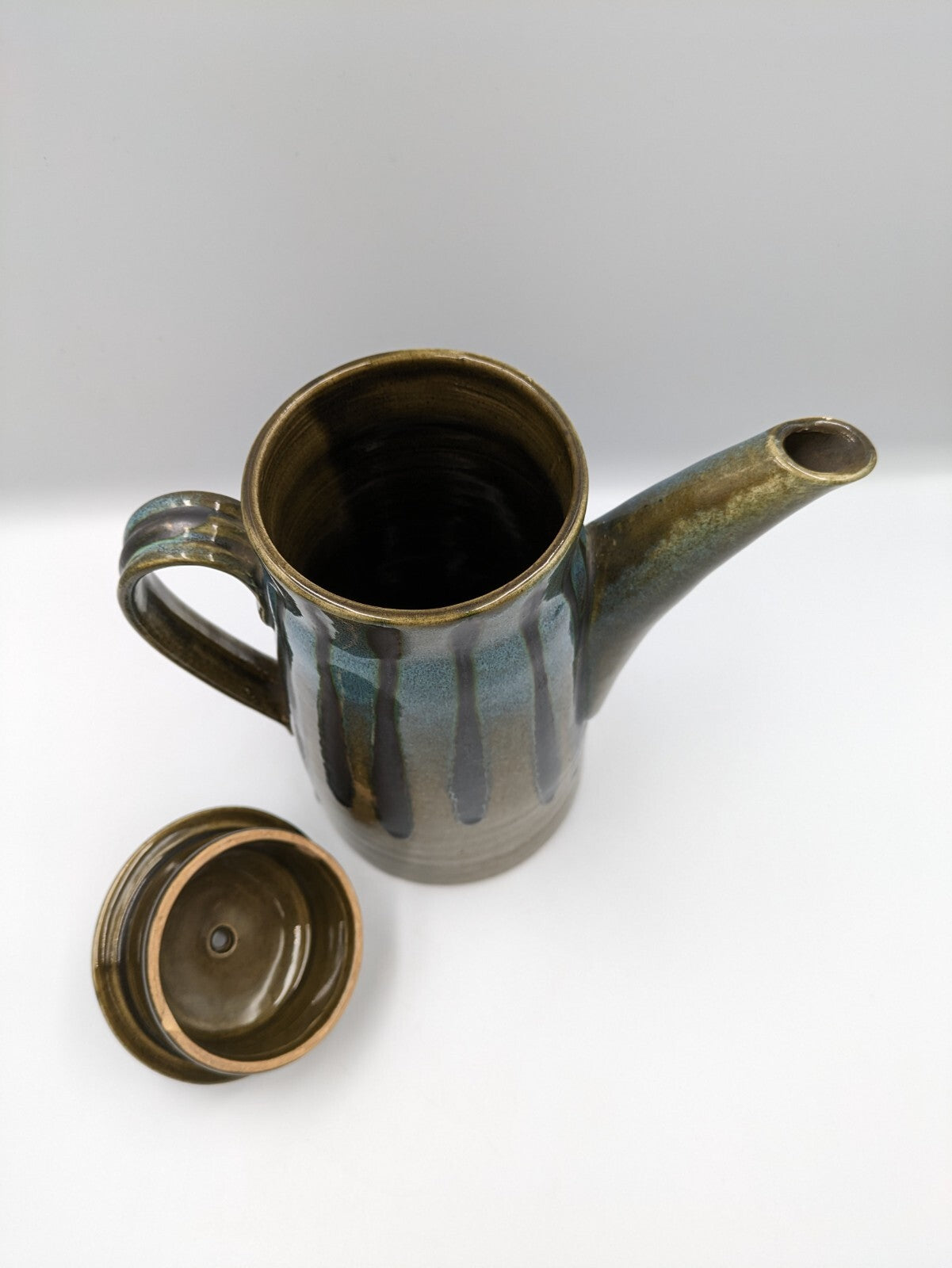 Stoneware Coffee Pot Tall Teapot Textured Design W Lid Vintage Mid Century Retro