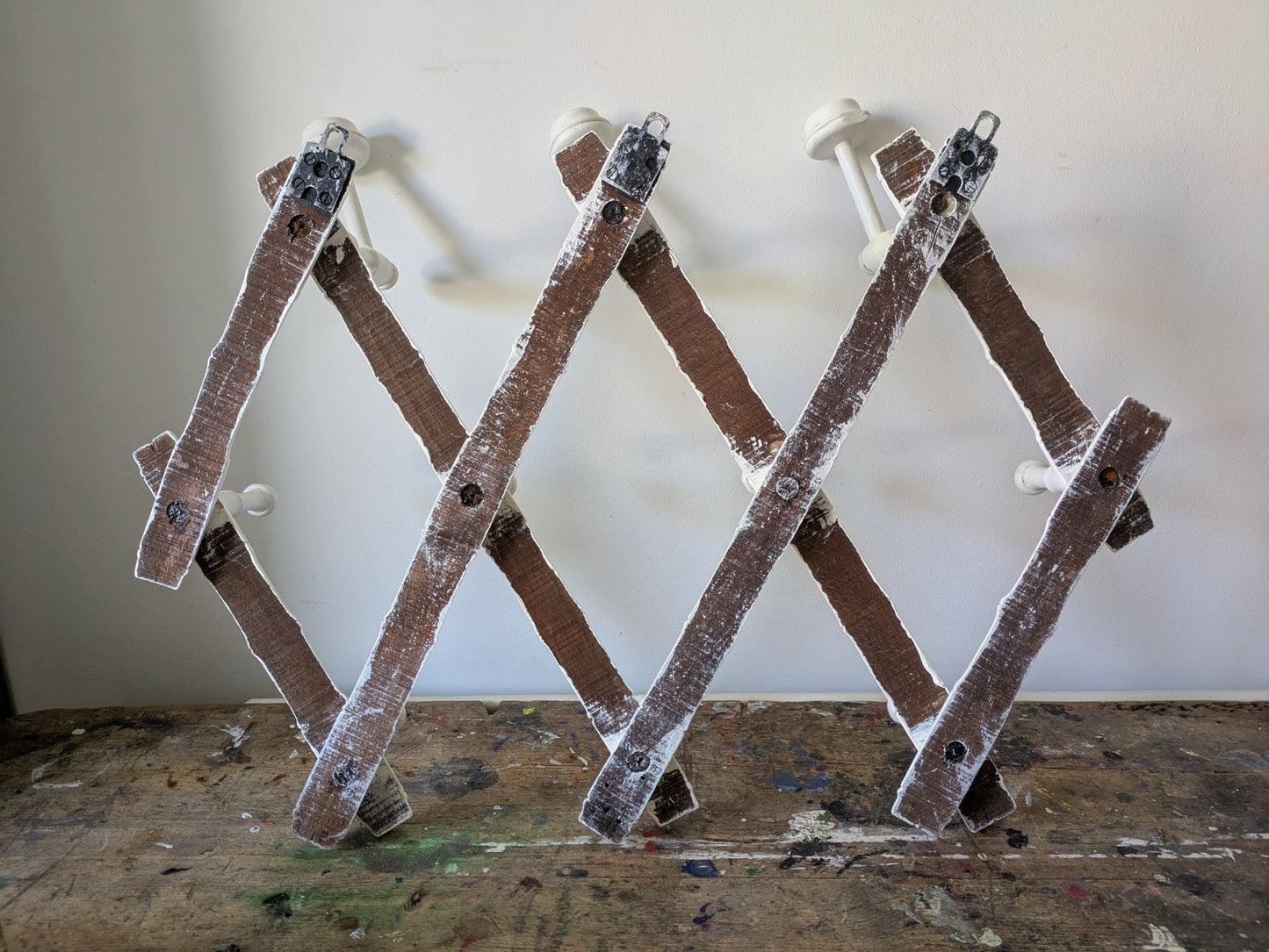 Vintage Wooden Folding Wall Hooks Coat Rack Faux Bamboo Boho French Antique Old.