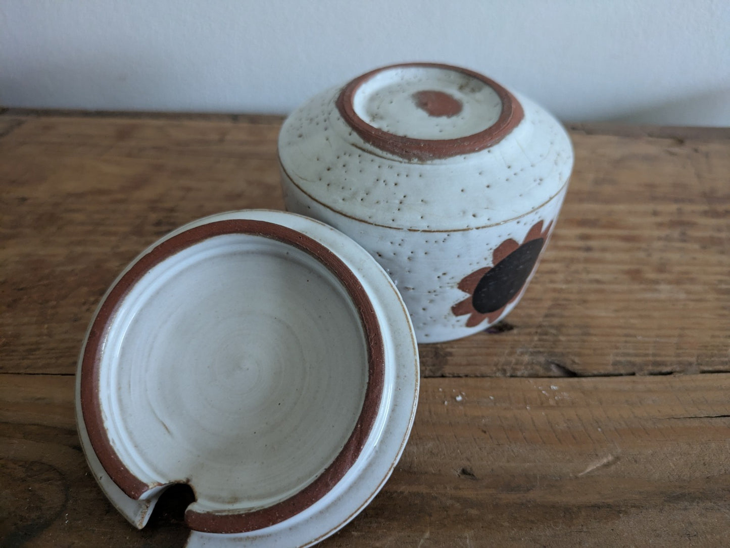 1960s Briglin Studio Pottery Floral Cylinder Pot Lidded Sugar Bowl Sauce Jam Vtg