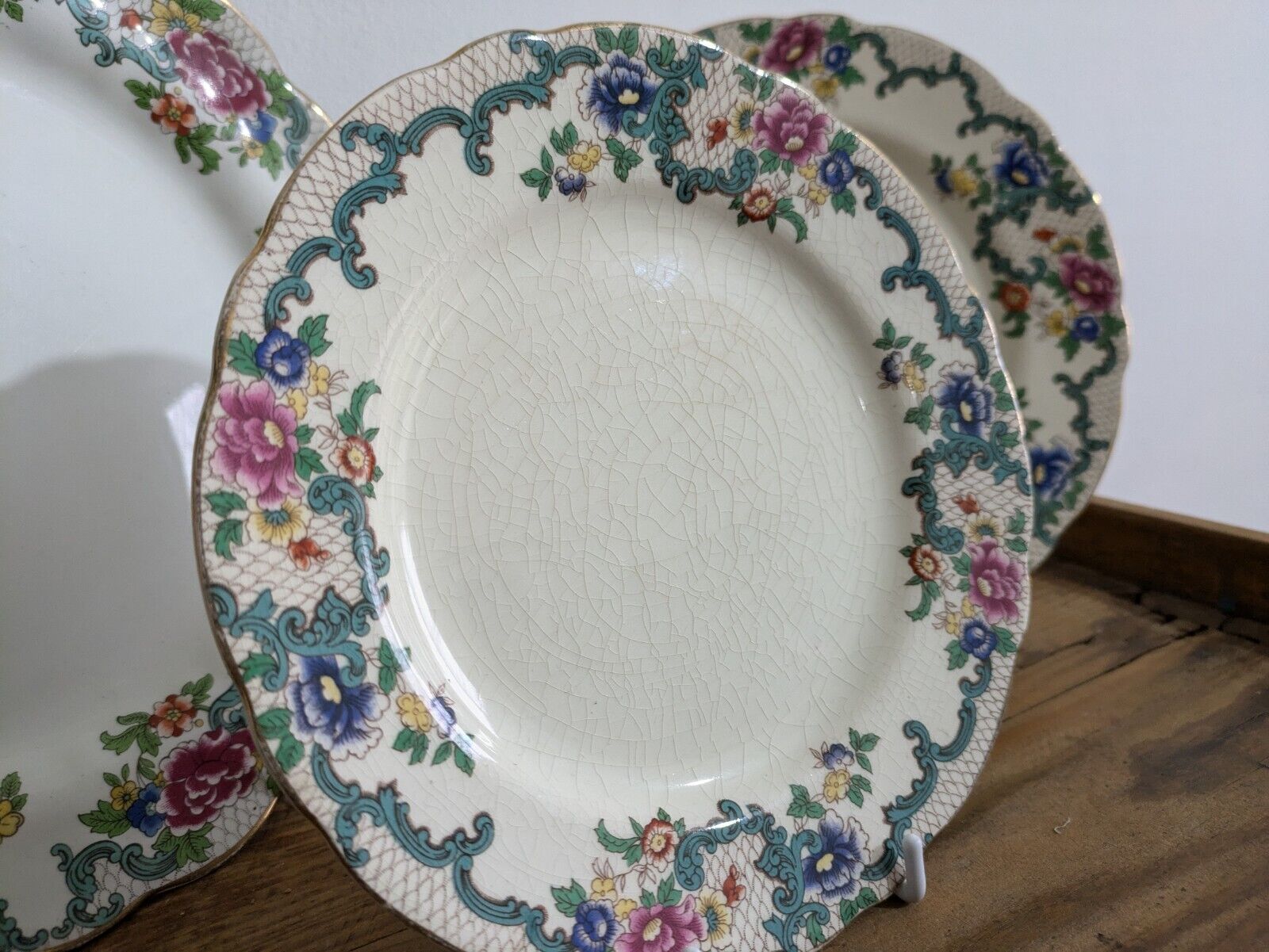 3x Antique English Royal Cauldon Pottery "Victoria" Plates Booths Floradora Mix