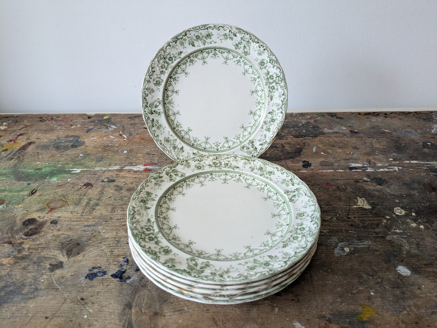 6 Rare Antique S.Hancock & Sons Warwick Side Plates Green Floral Serving Prop
