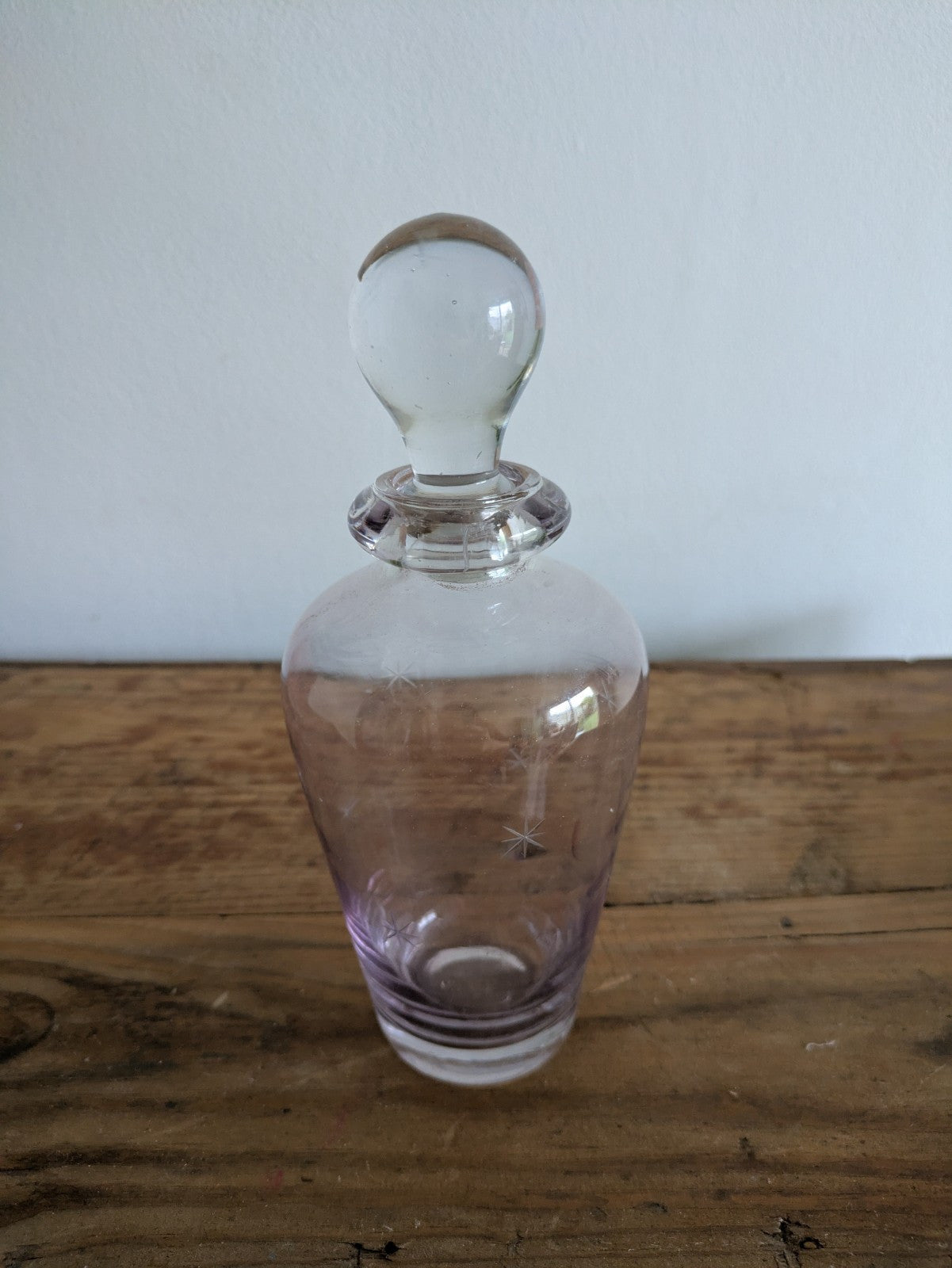 VINTAGE HAND MADE PURPLE ART GLASS VASE WITH ETCHED STARS Perfume Bottle Stopper