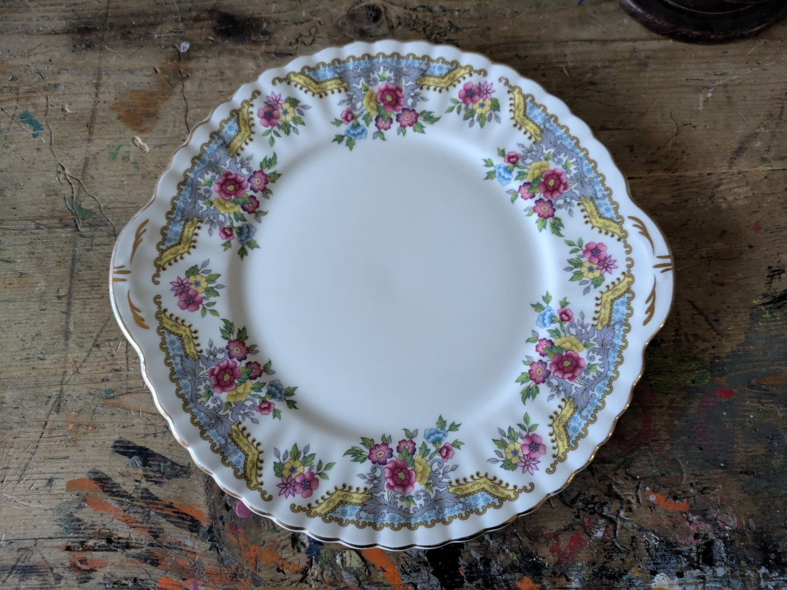 Vintage Royal Stafford UK Regency fine bone china cake plate Vgc Props Serving 