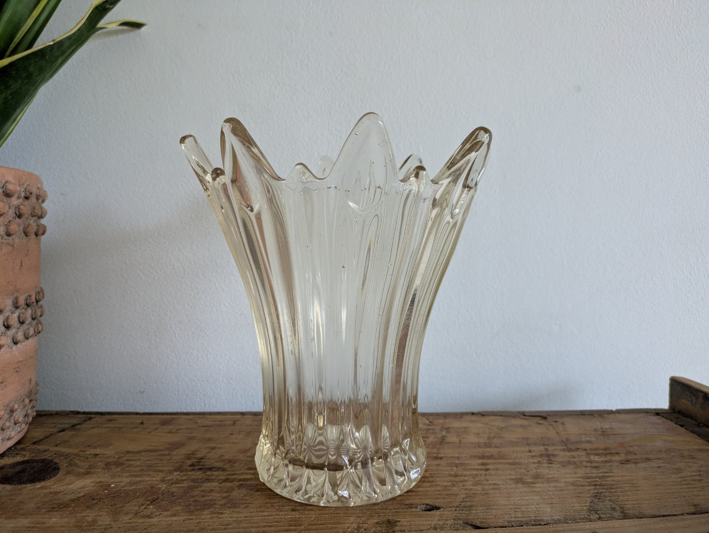 Vintage Art Deco Sowerby Champagne Pressed Glass Sunburst Splash 1930s Vase Vgc