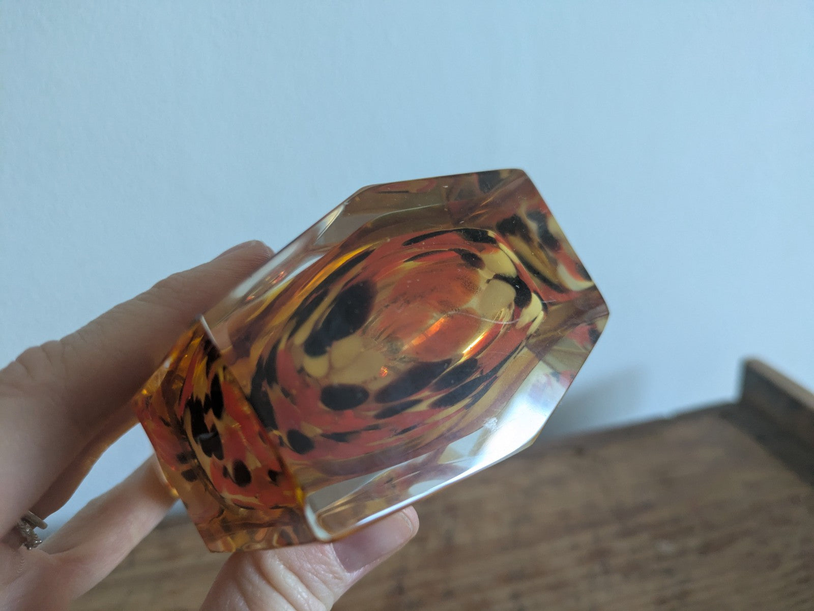 Vintage Retro Murano Glass Art Perfume Bottle Complete Orange Stopper Dauber Vgc