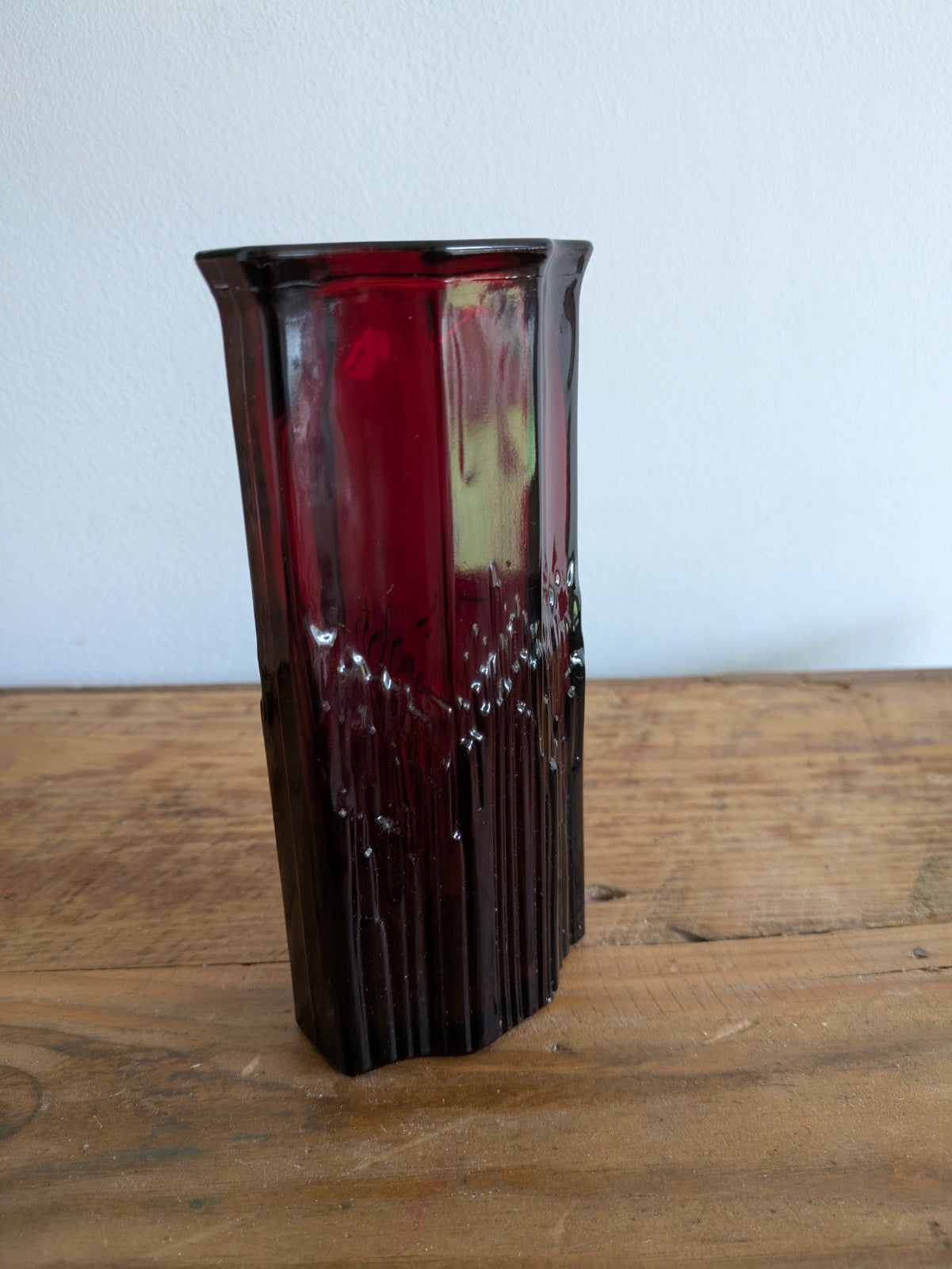 Vintage Avon Glass Vase Ruby Red Cranberry 16.5cm Posy Stem 1970s Art Deco Style